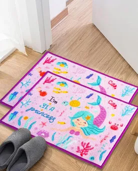 Purple Mermaid Anti-Slip Kids Multipurpose Door Mats | Set of 2 | 24 x 16 inches