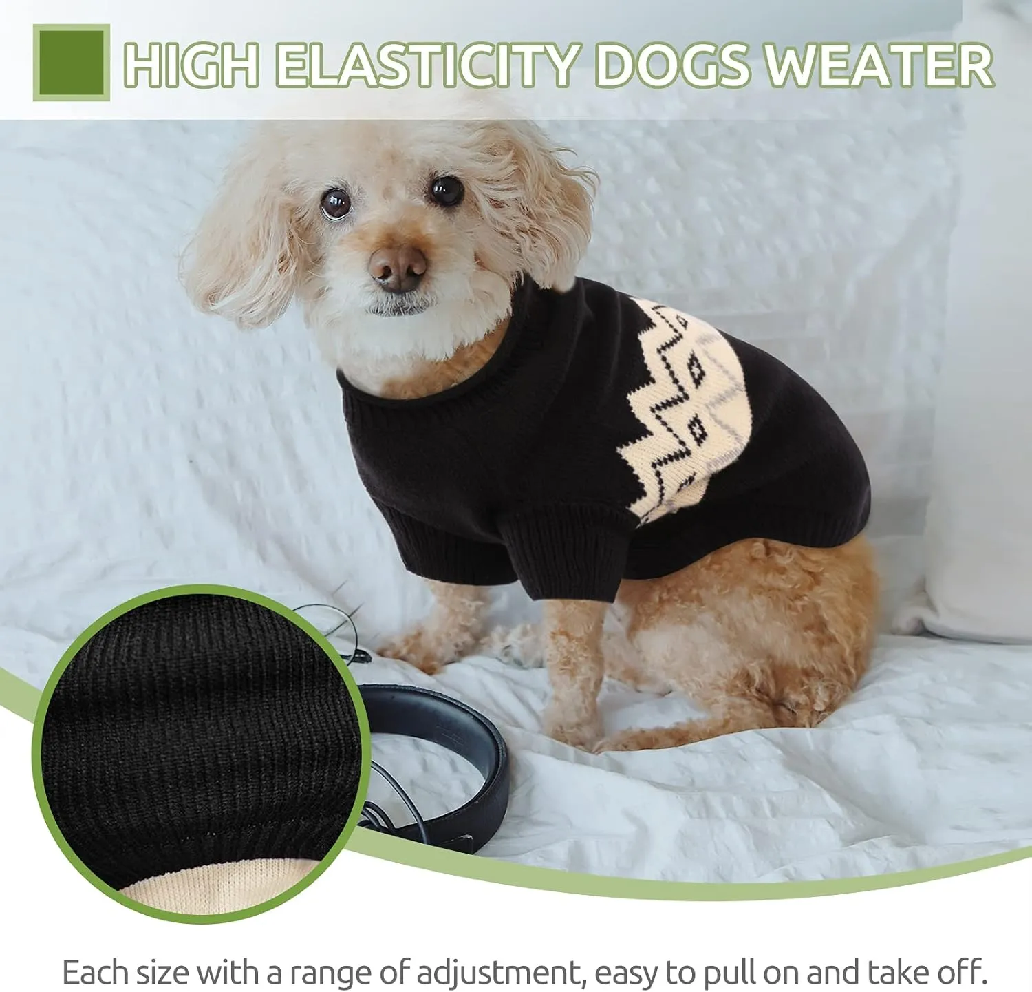 Queenmore Warm Dog Sweater, Soft Pet Knitwear, Knitted Pullover, Winter Pet Clothes for Small Medium Dogs Cats