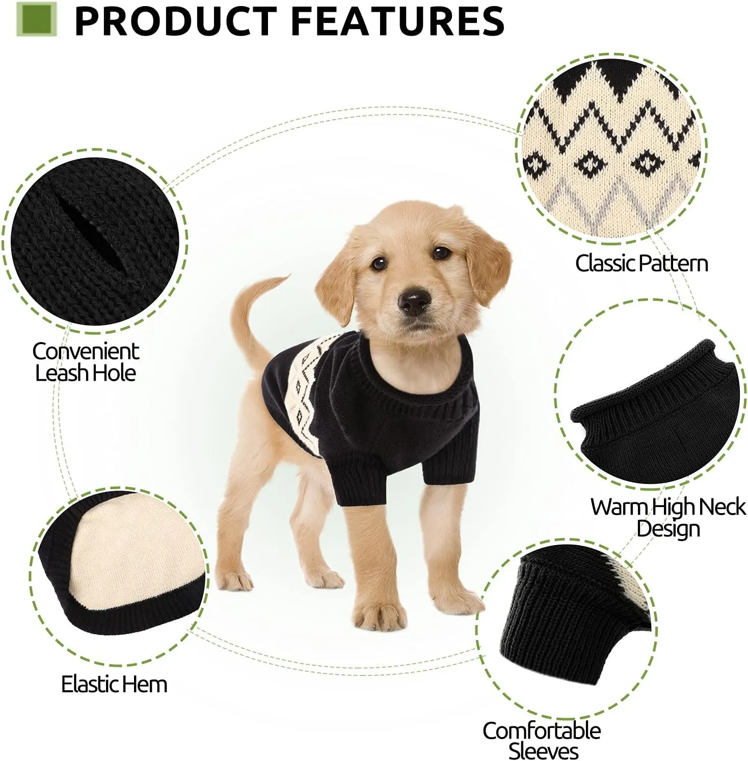 Queenmore Warm Dog Sweater, Soft Pet Knitwear, Knitted Pullover, Winter Pet Clothes for Small Medium Dogs Cats