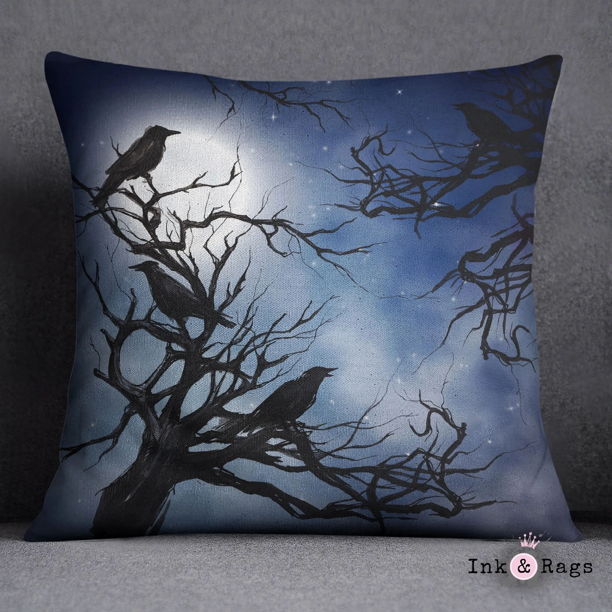 Ravens in the Moonlight Decorative Throw and Pillow Cover Set