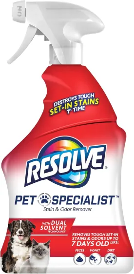 Resolve Pet Specialist Stain & Odor Remover Spray  Pet Stain and Odor Remover, Carpet Cleaner Solution for Dog and Cat Urine, 22Fl Oz