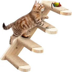 Reversible Wooden Cat Wall Steps  Four-Step Climbing Shelf with Jute Scratching Rope, Wall-Mounted Stairway for Cat Perch & Play