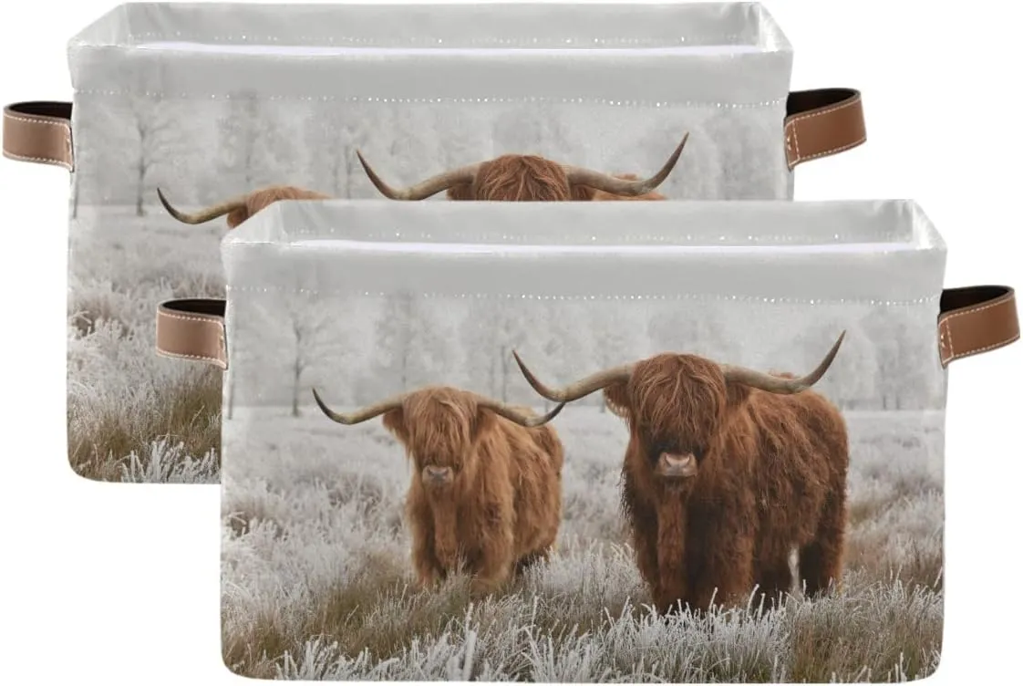 Scottish Highland Cow Storage Basket Fabric Storage Bin Baskets Bull Farmhouse Funny Animal Foldable Storage Boxes Bag for Baby Cloth Dog Toy Book Storage Cubes Shelf Closet Basket 16128 Inches