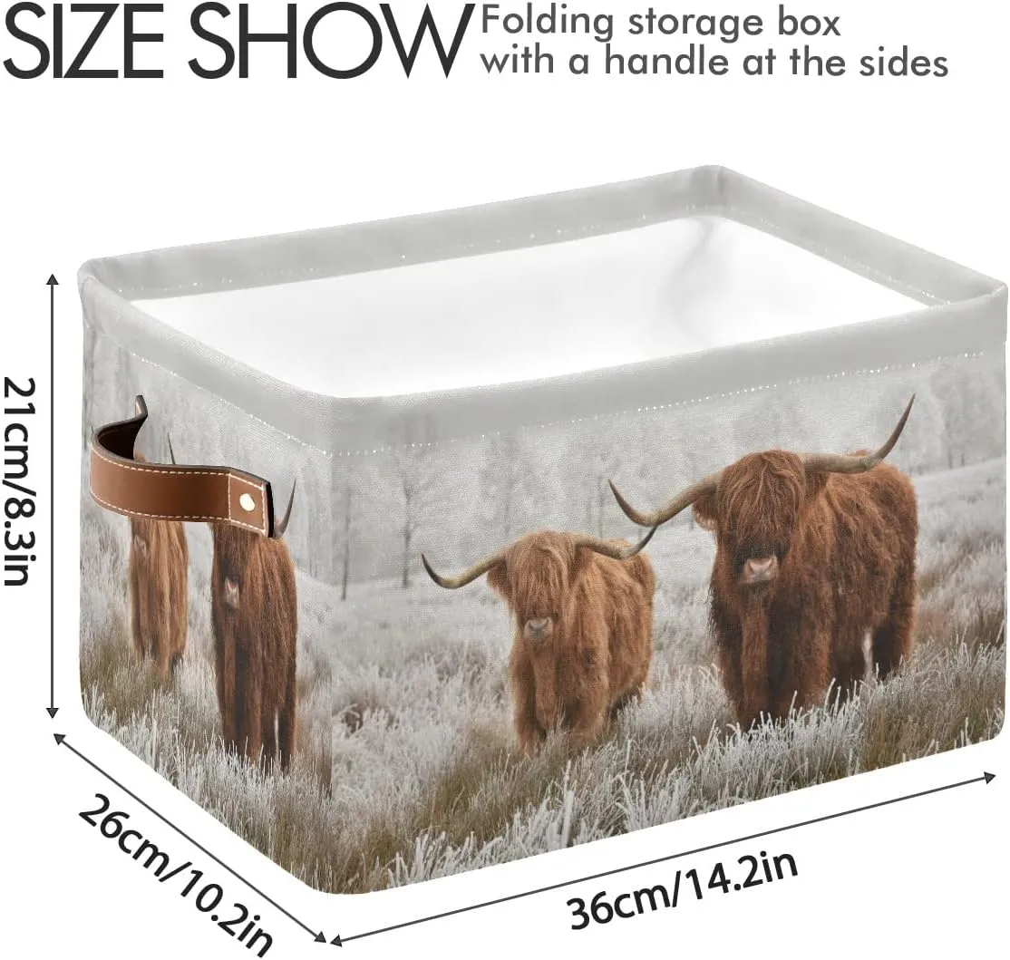 Scottish Highland Cow Storage Basket Fabric Storage Bin Baskets Bull Farmhouse Funny Animal Foldable Storage Boxes Bag for Baby Cloth Dog Toy Book Storage Cubes Shelf Closet Basket 16128 Inches