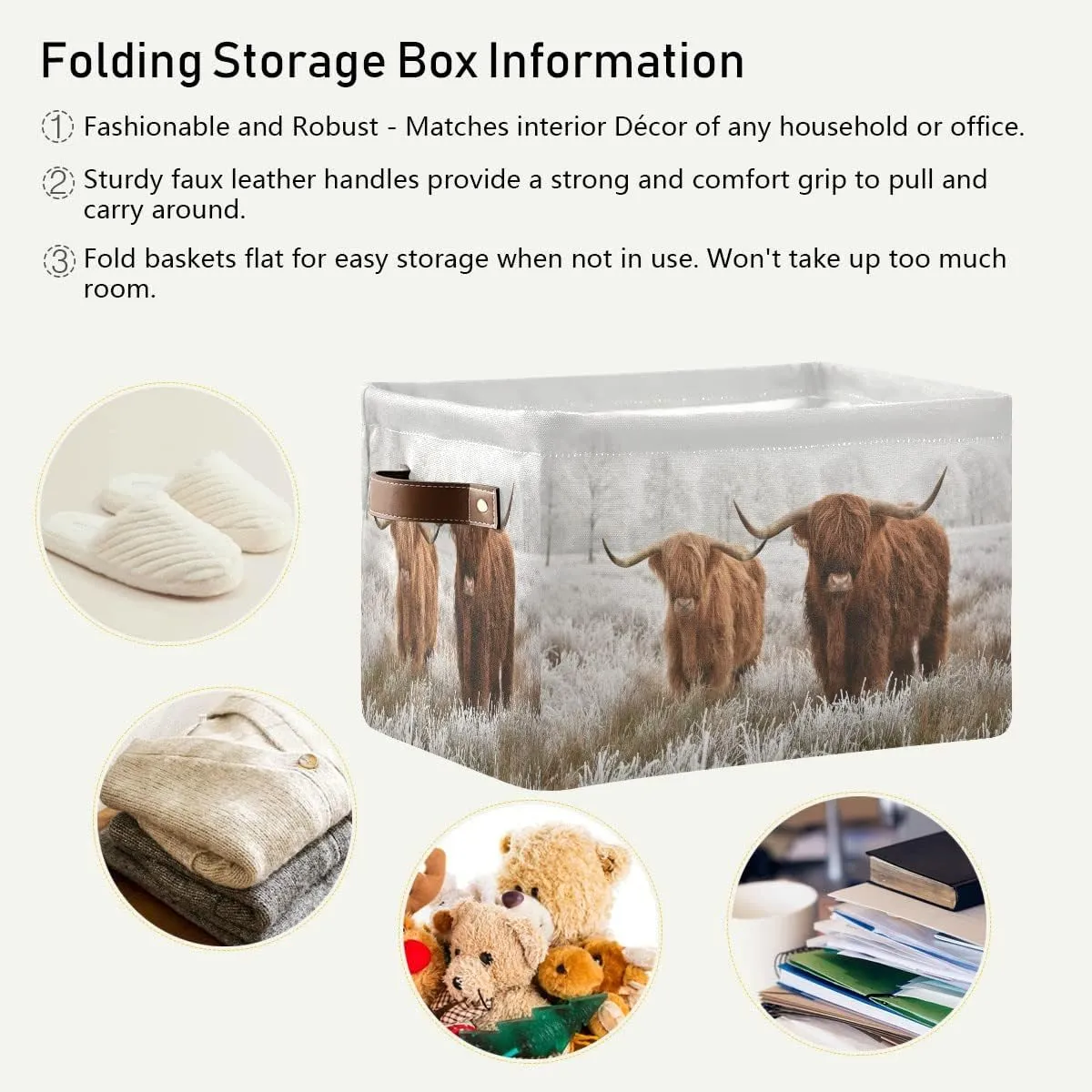 Scottish Highland Cow Storage Basket Fabric Storage Bin Baskets Bull Farmhouse Funny Animal Foldable Storage Boxes Bag for Baby Cloth Dog Toy Book Storage Cubes Shelf Closet Basket 16128 Inches