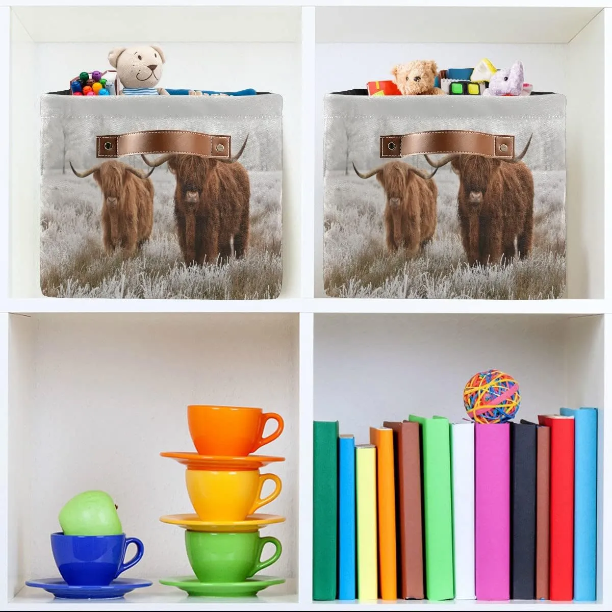 Scottish Highland Cow Storage Basket Fabric Storage Bin Baskets Bull Farmhouse Funny Animal Foldable Storage Boxes Bag for Baby Cloth Dog Toy Book Storage Cubes Shelf Closet Basket 16128 Inches