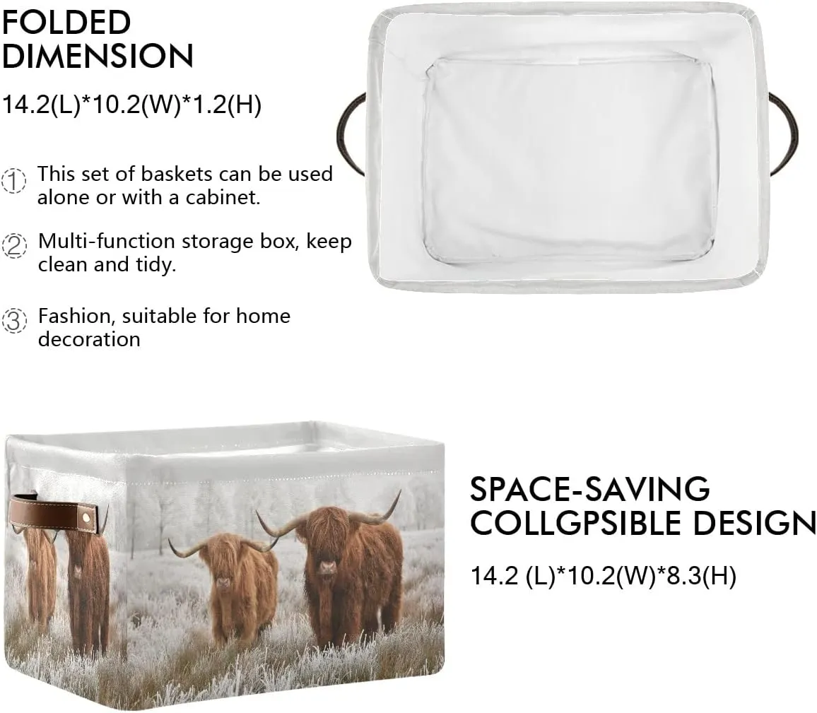 Scottish Highland Cow Storage Basket Fabric Storage Bin Baskets Bull Farmhouse Funny Animal Foldable Storage Boxes Bag for Baby Cloth Dog Toy Book Storage Cubes Shelf Closet Basket 16128 Inches