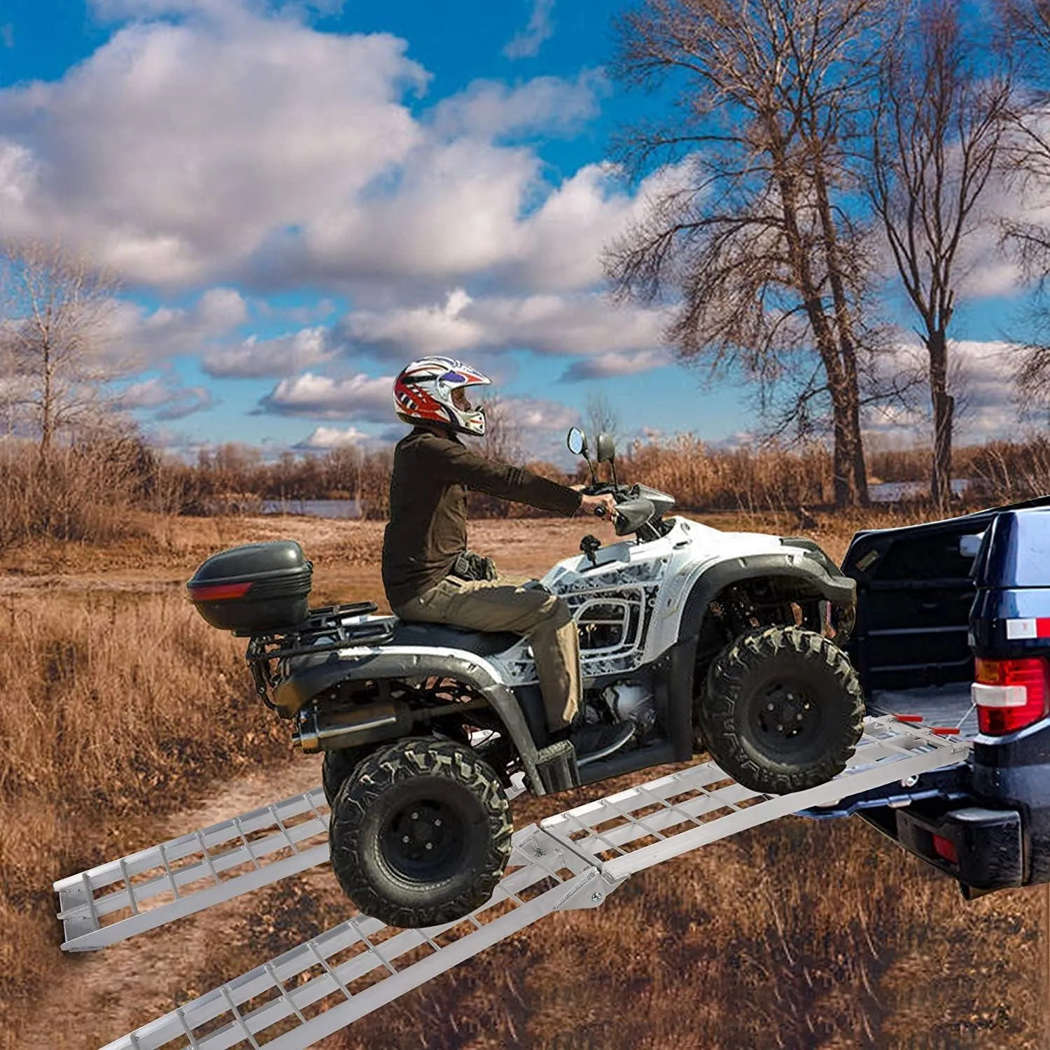 Set of 2 Folding Loading Ramp 7.4ft with 1500lbs Capacity Aluminum Truck Ramp, Gridded