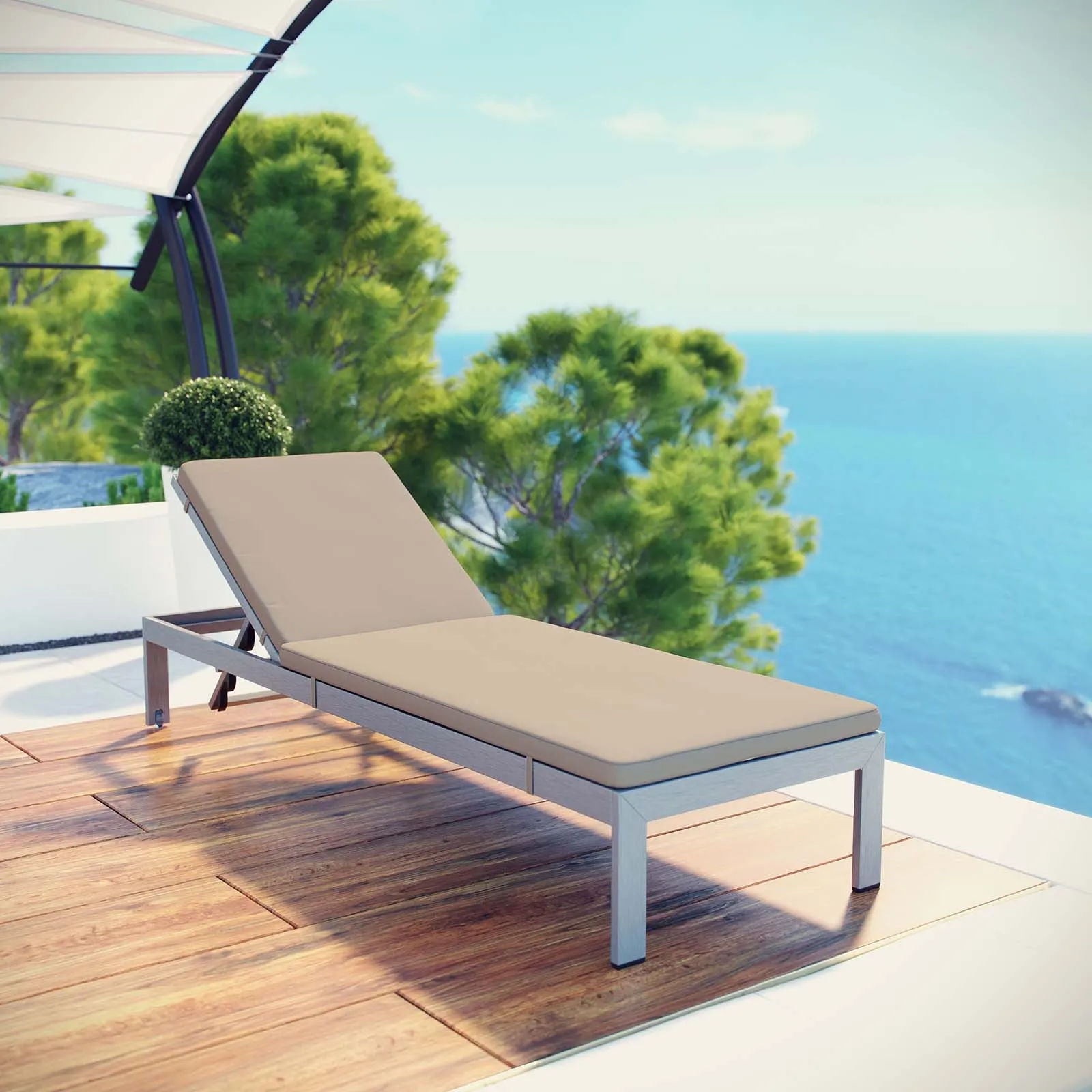 Shore Outdoor Patio  Aluminum Chaise with Cushions