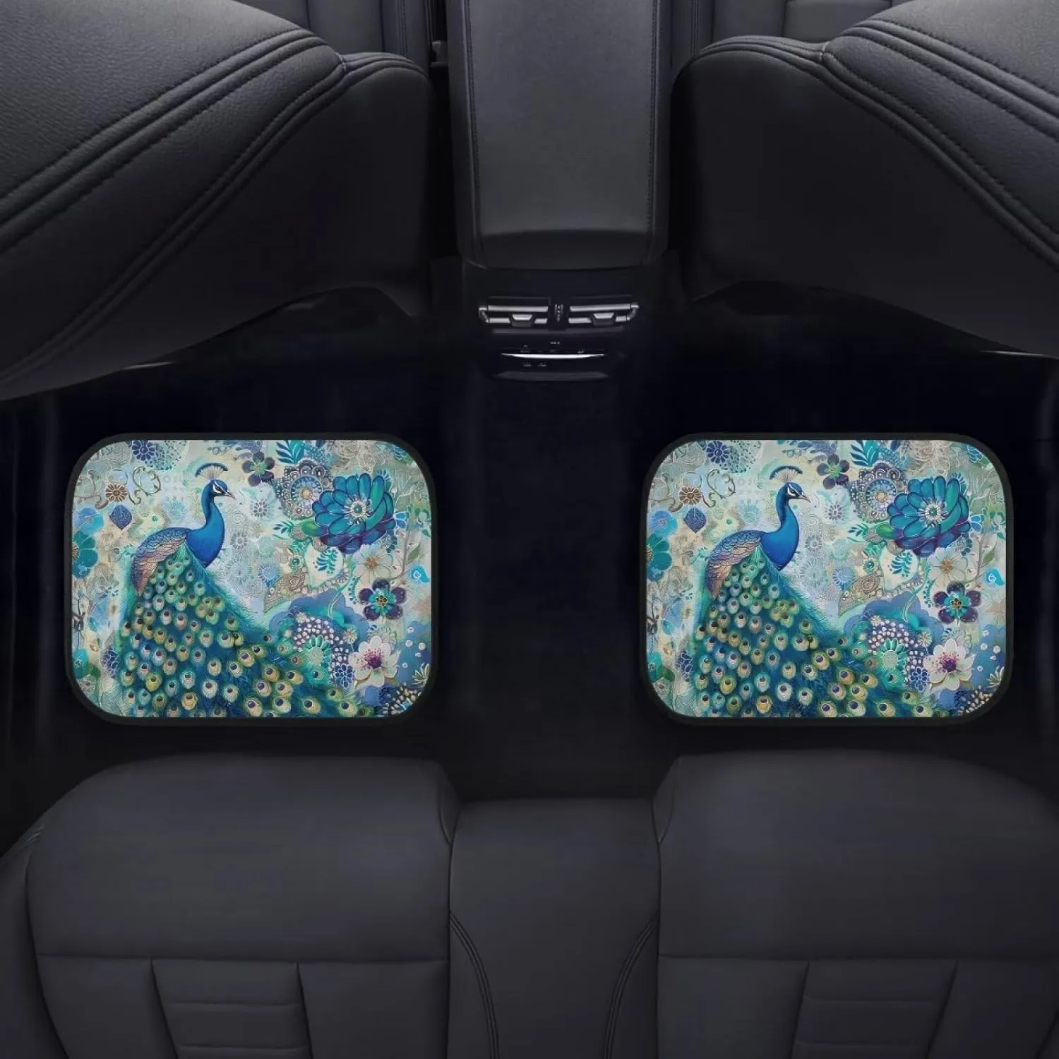 Showudesigns Boho Flower Peacock Car Floor Mats Auto Interior Carpet Girly Car Accessories 4-Piece Full Set Front & Rear Automotive Floor Mat Fit for SUV Sedan Truck Van Turquoise Blue