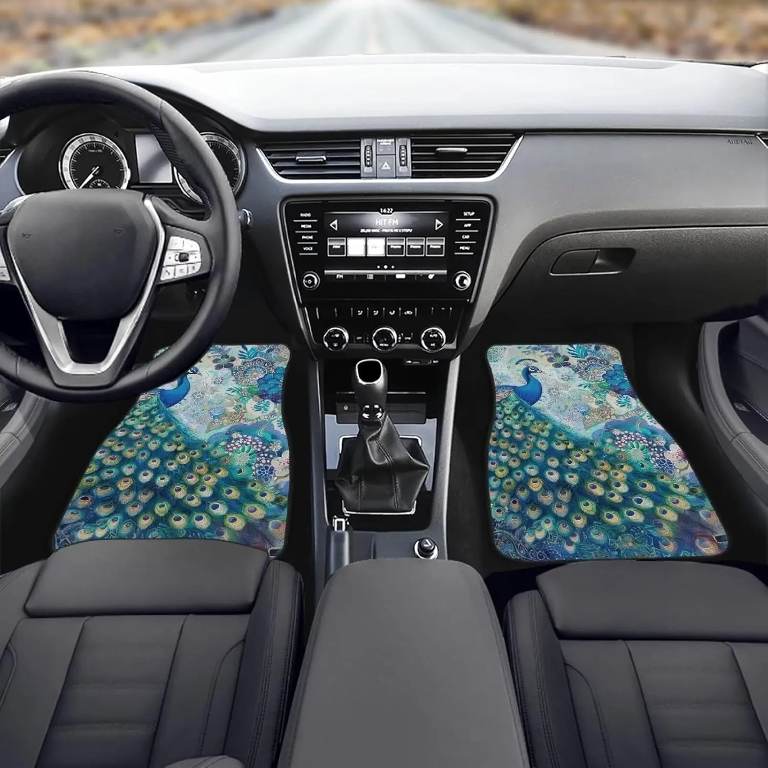 Showudesigns Boho Flower Peacock Car Floor Mats Auto Interior Carpet Girly Car Accessories 4-Piece Full Set Front & Rear Automotive Floor Mat Fit for SUV Sedan Truck Van Turquoise Blue