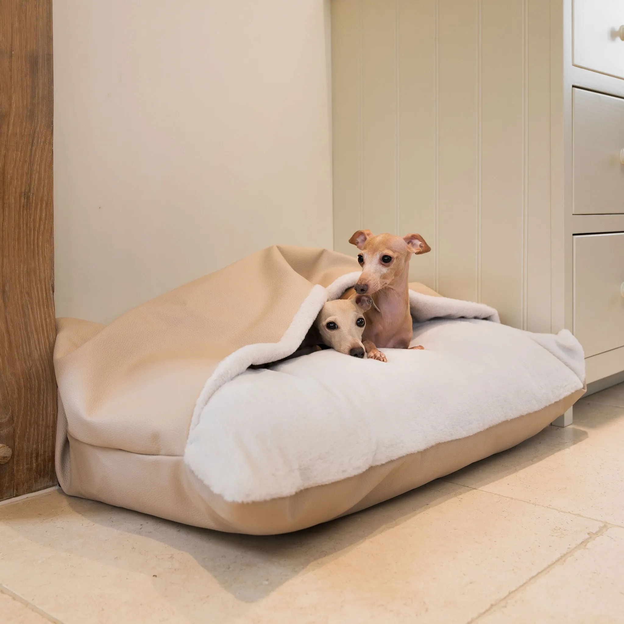 Sleepy Burrows Bed in Sand Rhino Tough Faux Leather by Lords & Labradors
