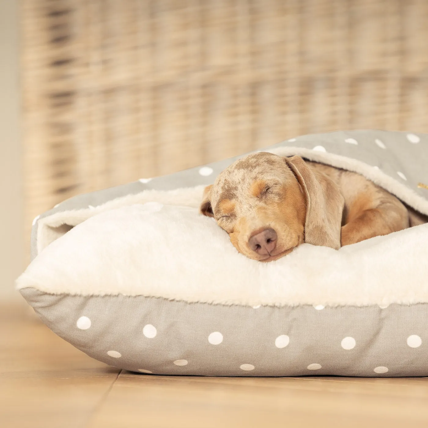 Sleepy Burrows Bed With Removable Cover in Grey Spot by Lords & Labradors
