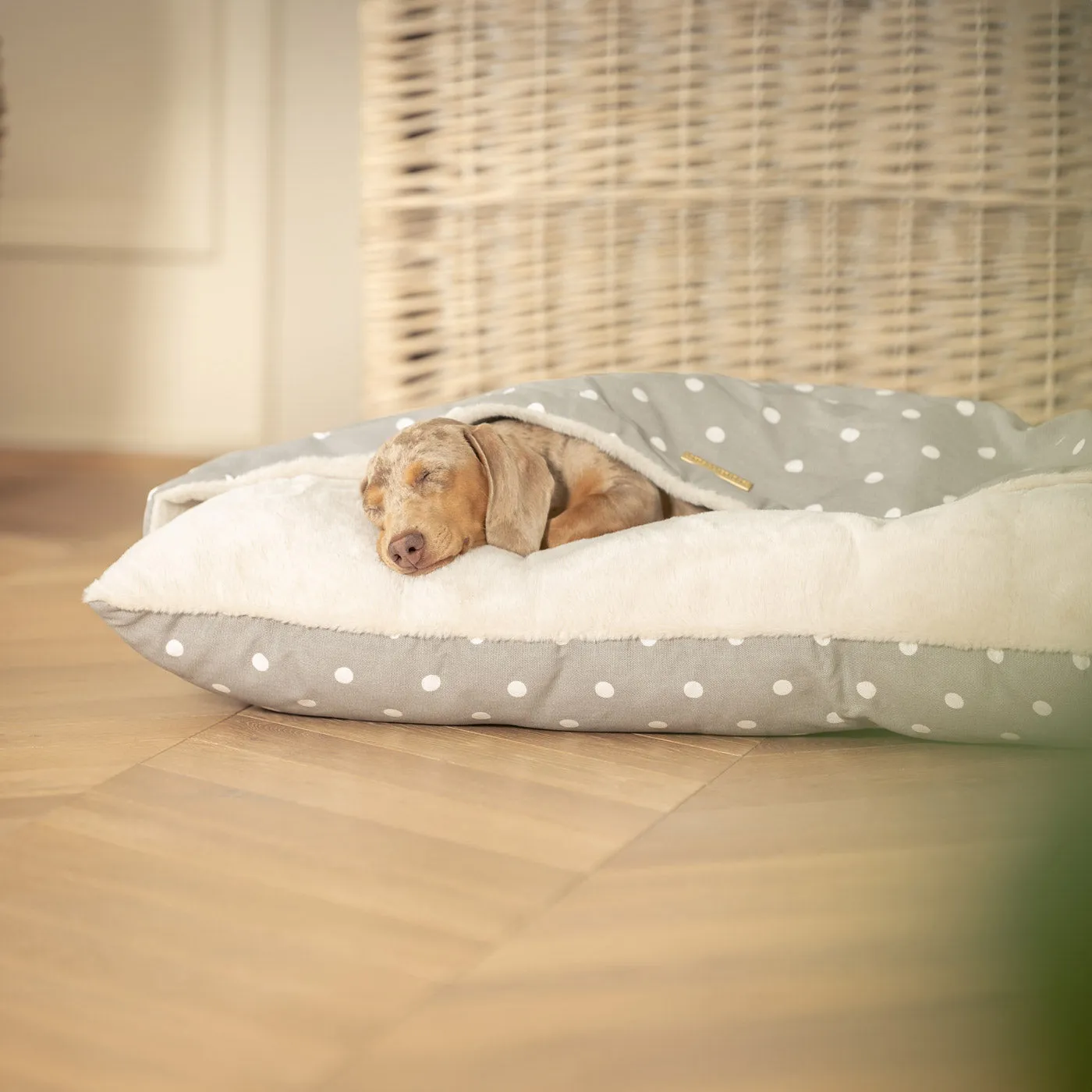 Sleepy Burrows Bed With Removable Cover in Grey Spot by Lords & Labradors
