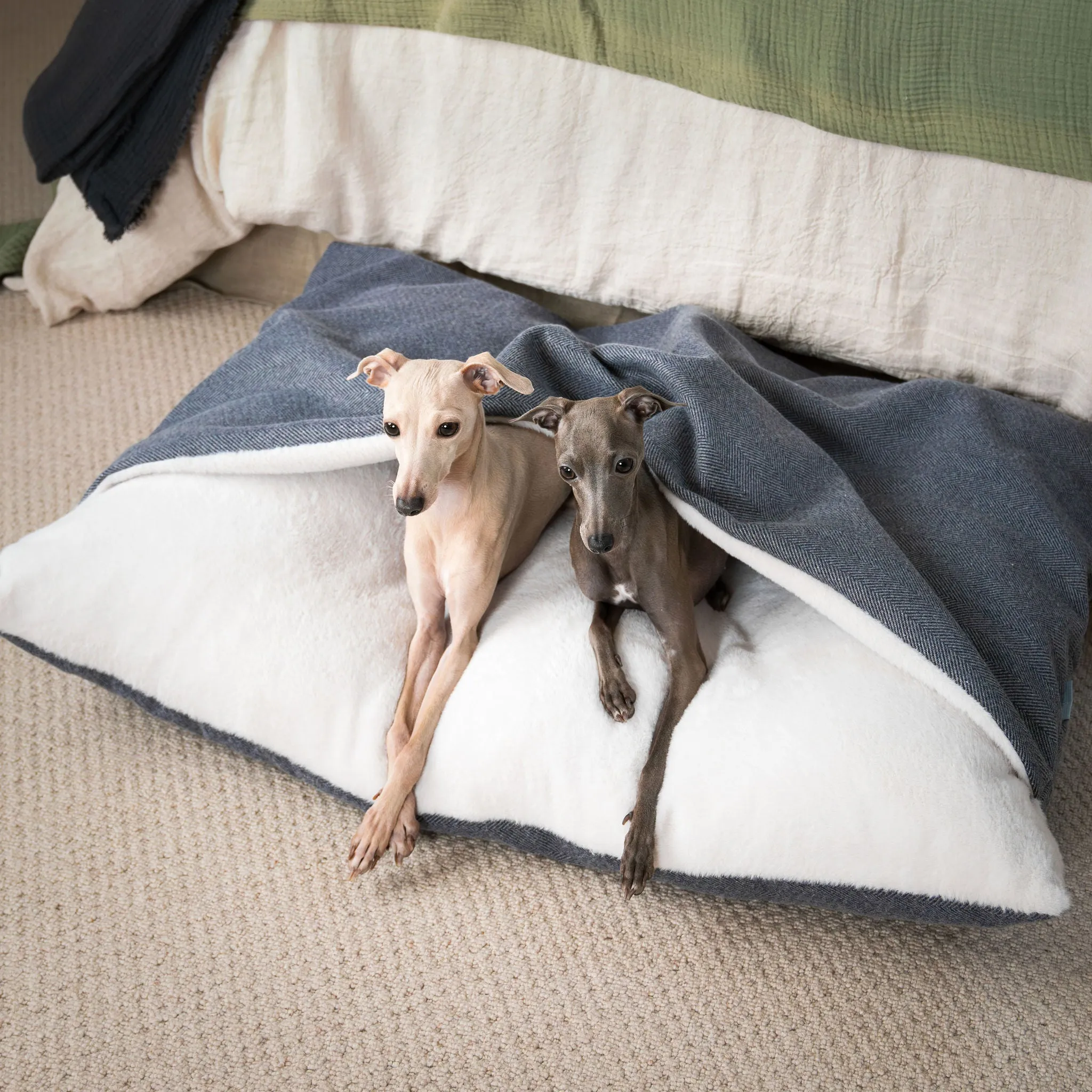Sleepy Burrows Bed With Removable Cover in Oxford Herringbone by Lords & Labradors
