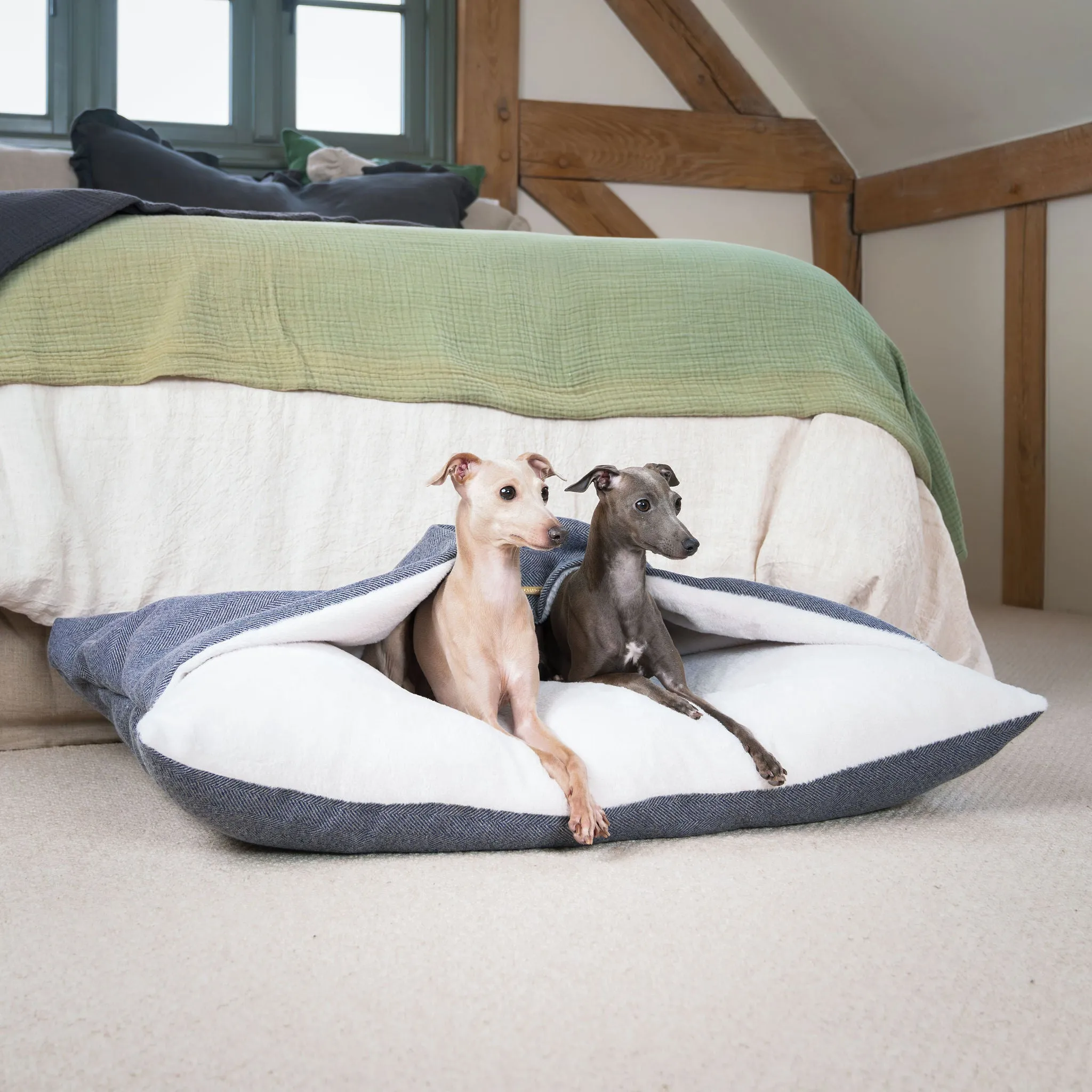Sleepy Burrows Bed With Removable Cover in Oxford Herringbone by Lords & Labradors
