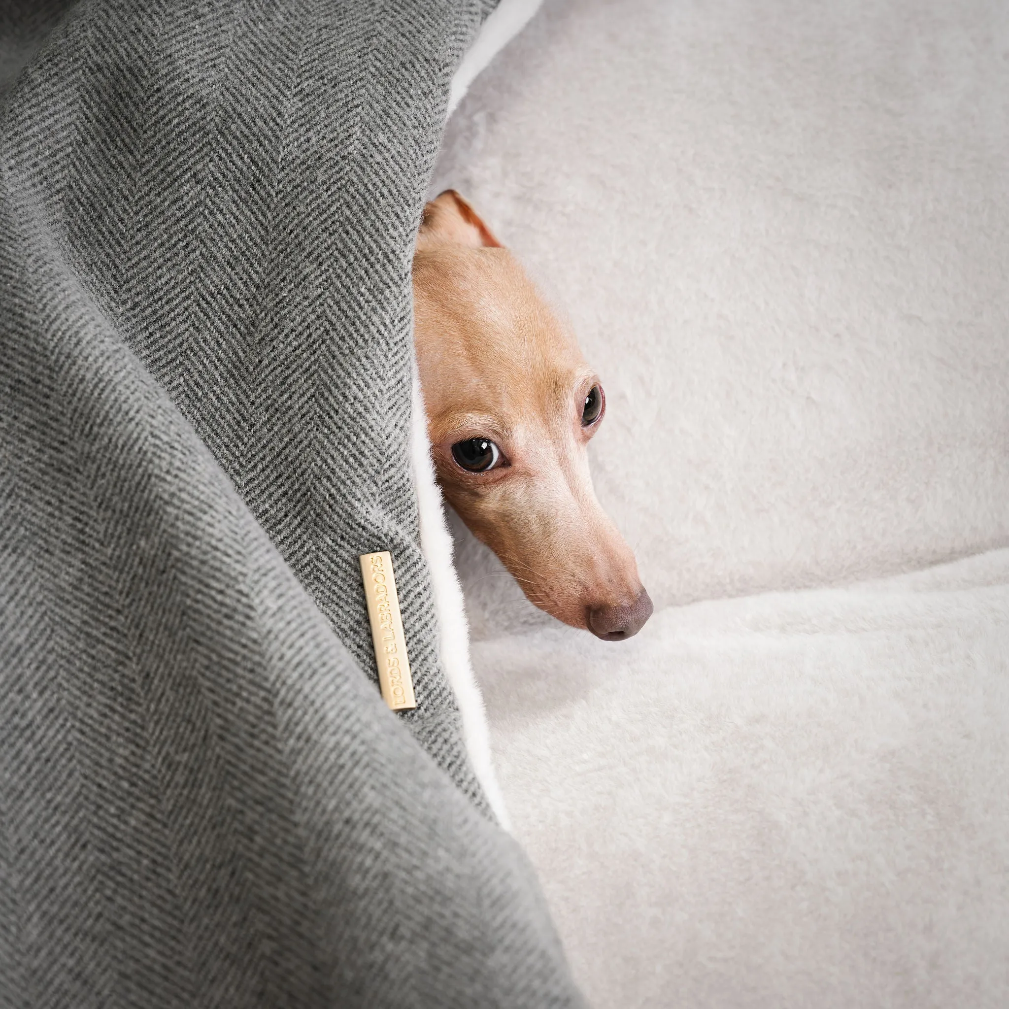 Sleepy Burrows Bed With Removable Cover in Pewter Herringbone by Lords & Labradors
