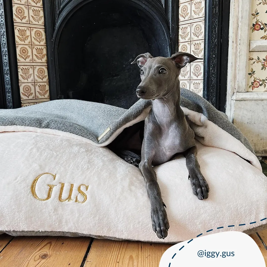 Sleepy Burrows Bed With Removable Cover in Pewter Herringbone by Lords & Labradors