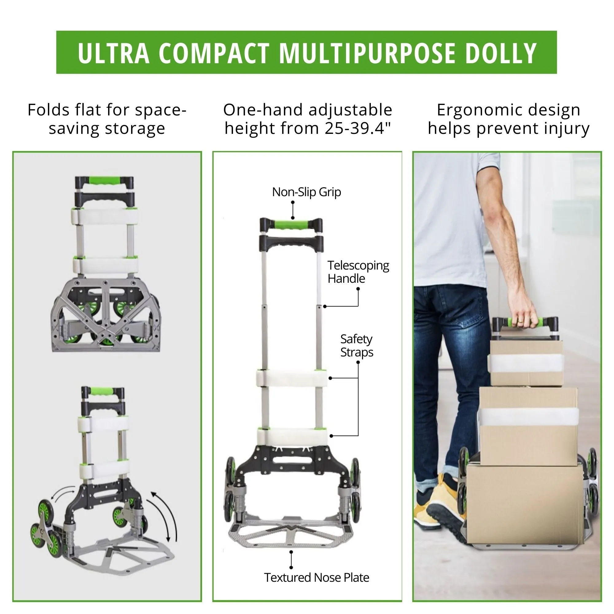 SmartKart Stair Climber Cart Tri-Wheel Design Folding Dolly