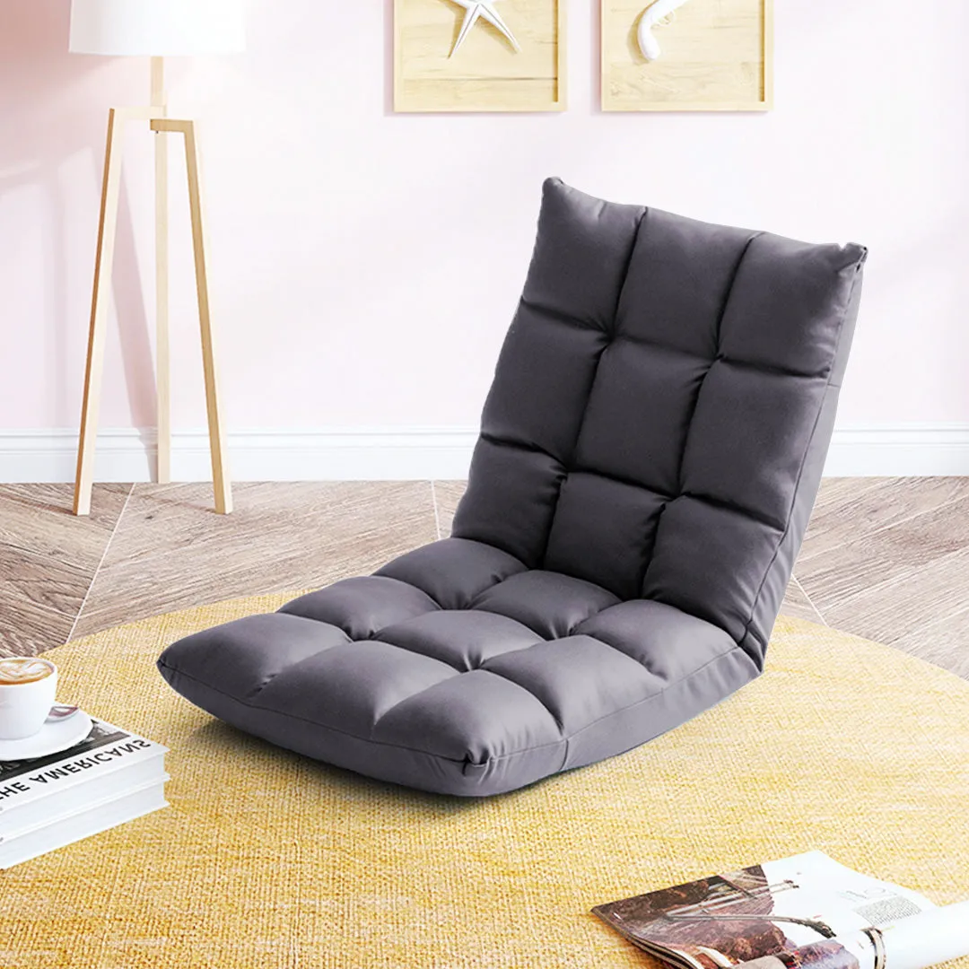 SOGA 2X Grey Lounge Floor Recliner Adjustable Gaming Sofa Bed Foldable Indoor Outdoor Backrest Seat Home Office Decor