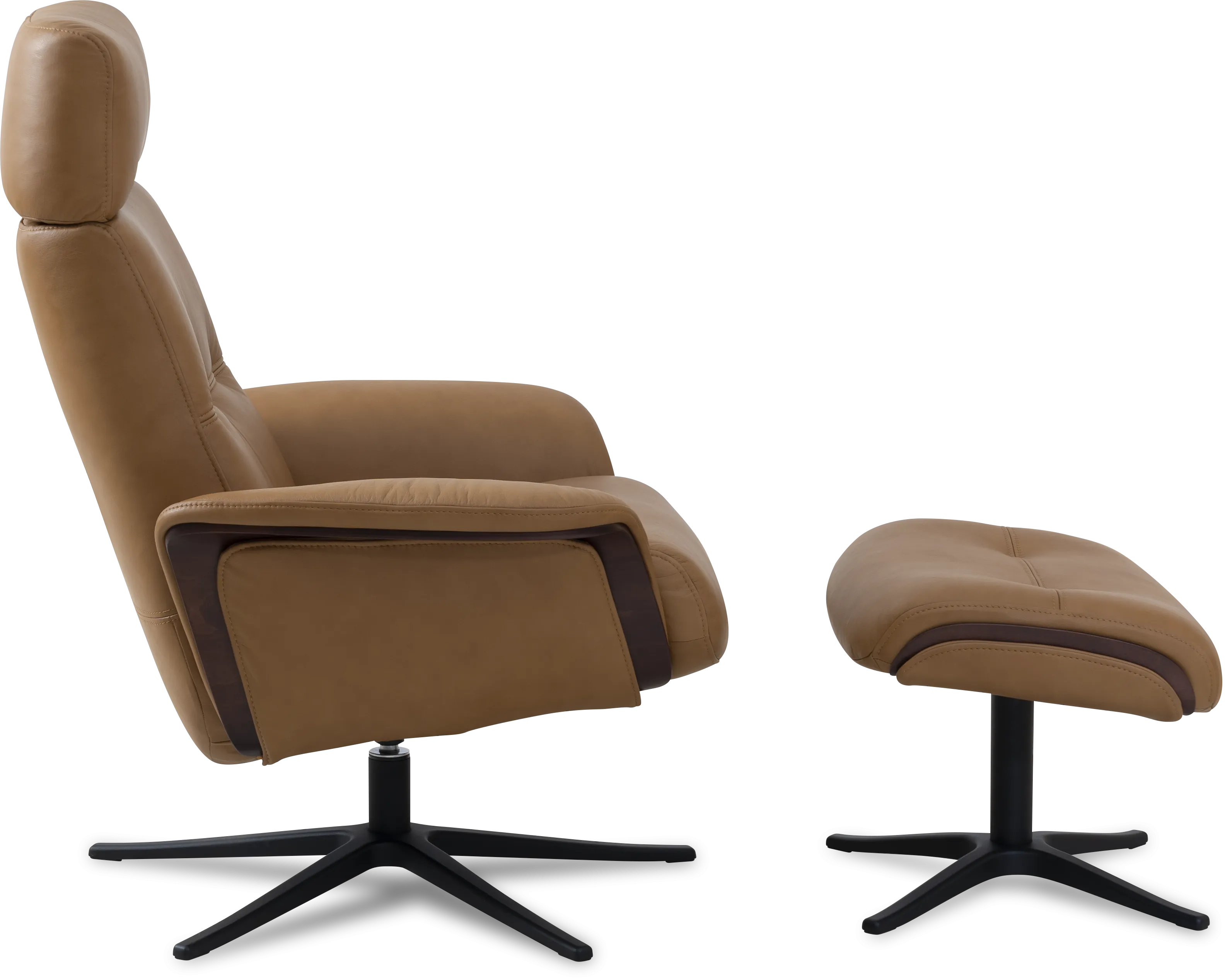 Space 5100 Chair and Ottoman- Tuxedo Leather/Walnut Trim/Classic Polished Base