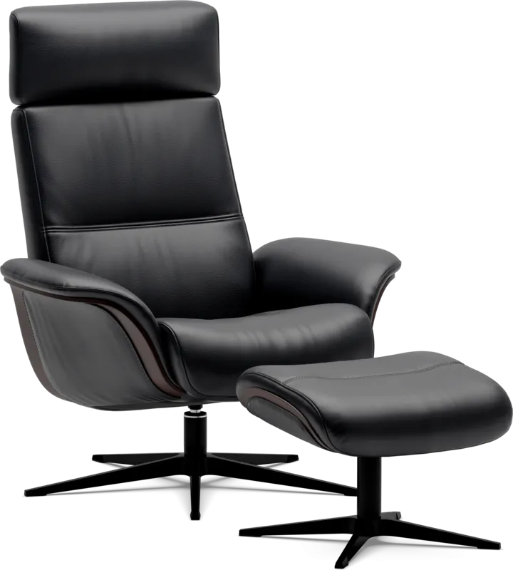 Space 5100 Chair and Ottoman- Tuxedo Leather/Walnut Trim/Classic Polished Base