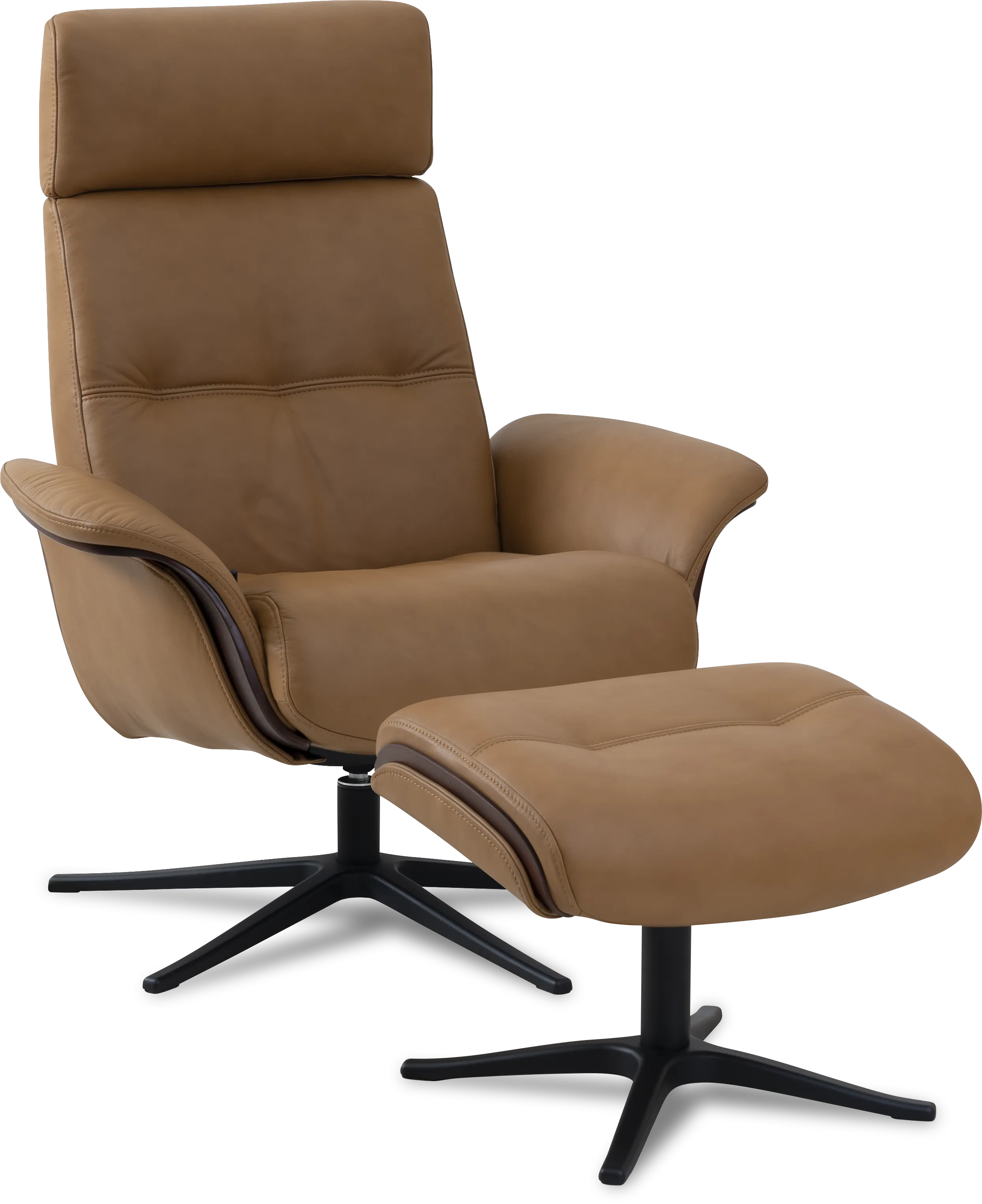 Space 5100 Chair and Ottoman- Tuxedo Leather/Walnut Trim/Classic Polished Base