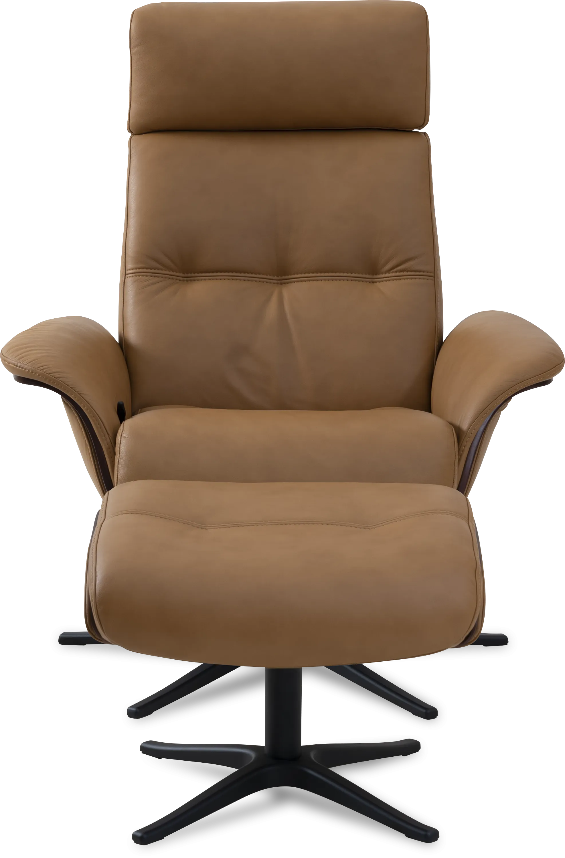 Space 5100 Chair and Ottoman- Tuxedo Leather/Walnut Trim/Classic Polished Base