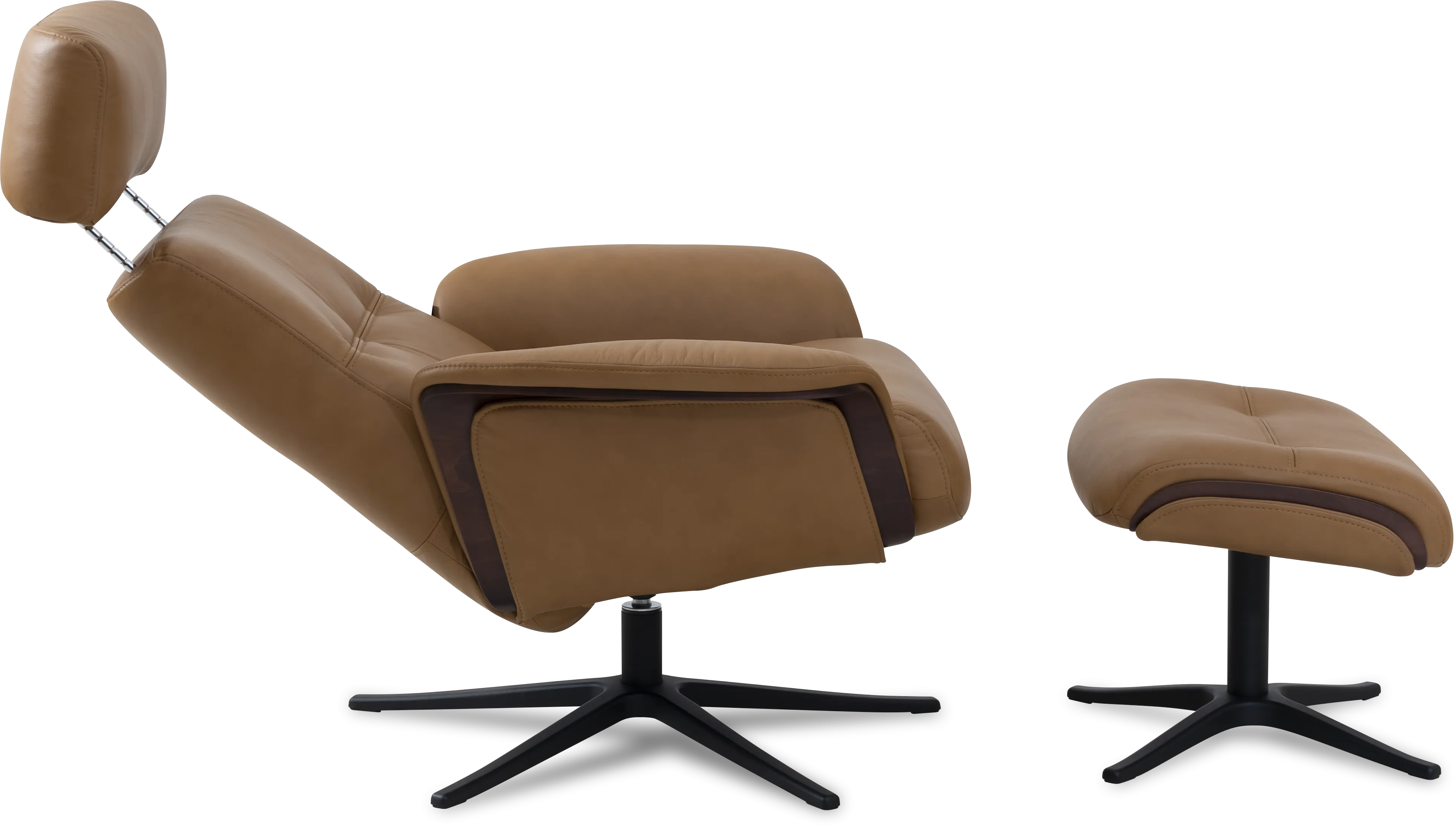 Space 5100 Chair and Ottoman- Tuxedo Leather/Walnut Trim/Classic Polished Base