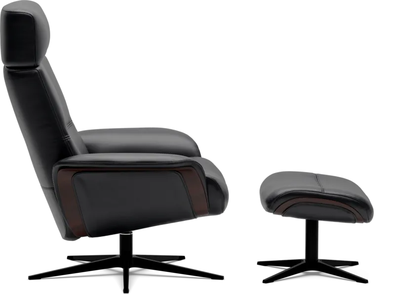 Space 5100 Chair and Ottoman- Tuxedo Leather/Walnut Trim/Classic Polished Base