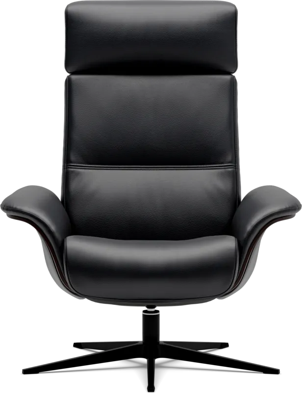 Space 5100 Chair and Ottoman- Tuxedo Leather/Walnut Trim/Classic Polished Base