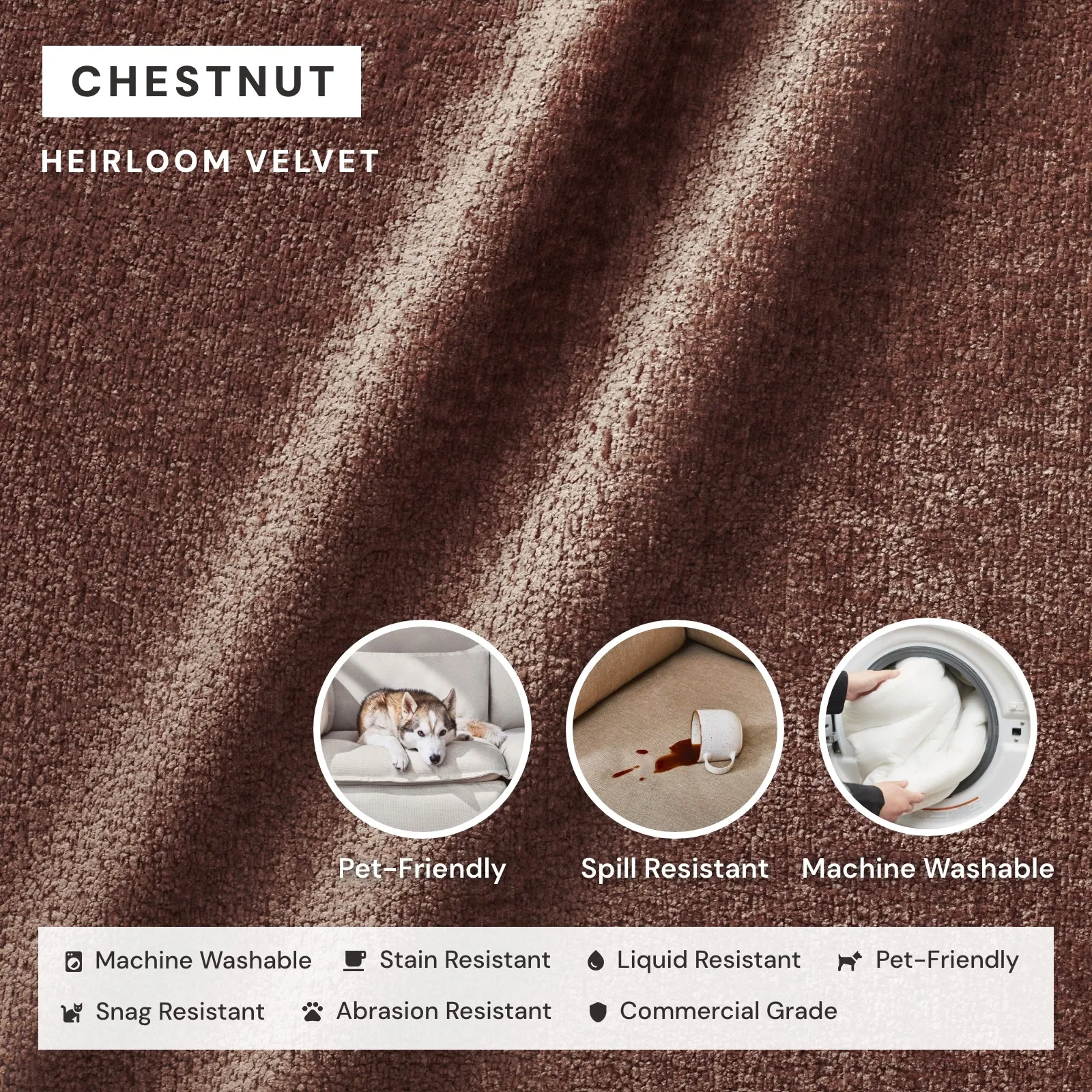 Square Performance Accent Pillow 20 x 20 | Heirloom Velvet in Chestnut