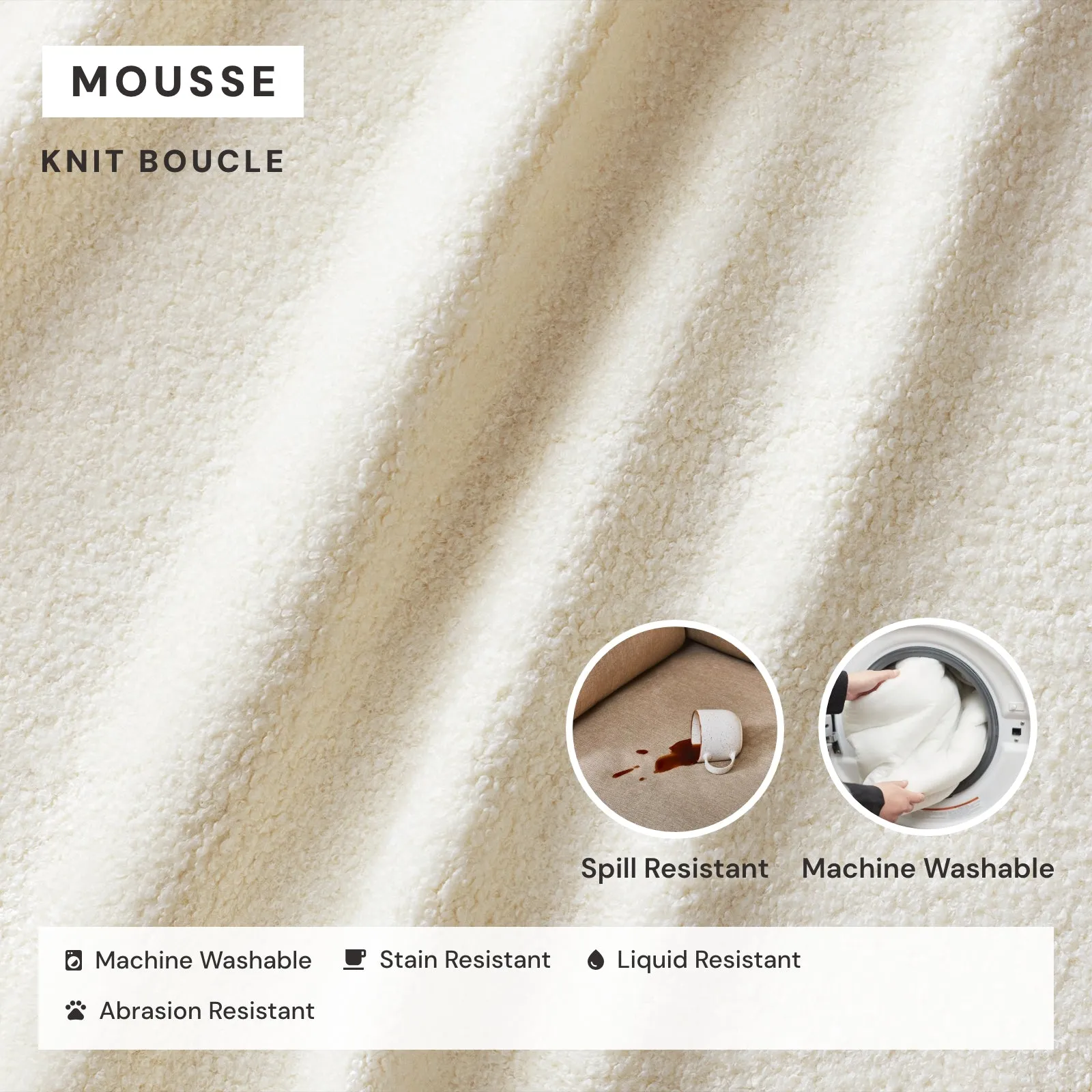 Square Performance Accent Pillow 22 x 22 | Knit Boucle in Mousse