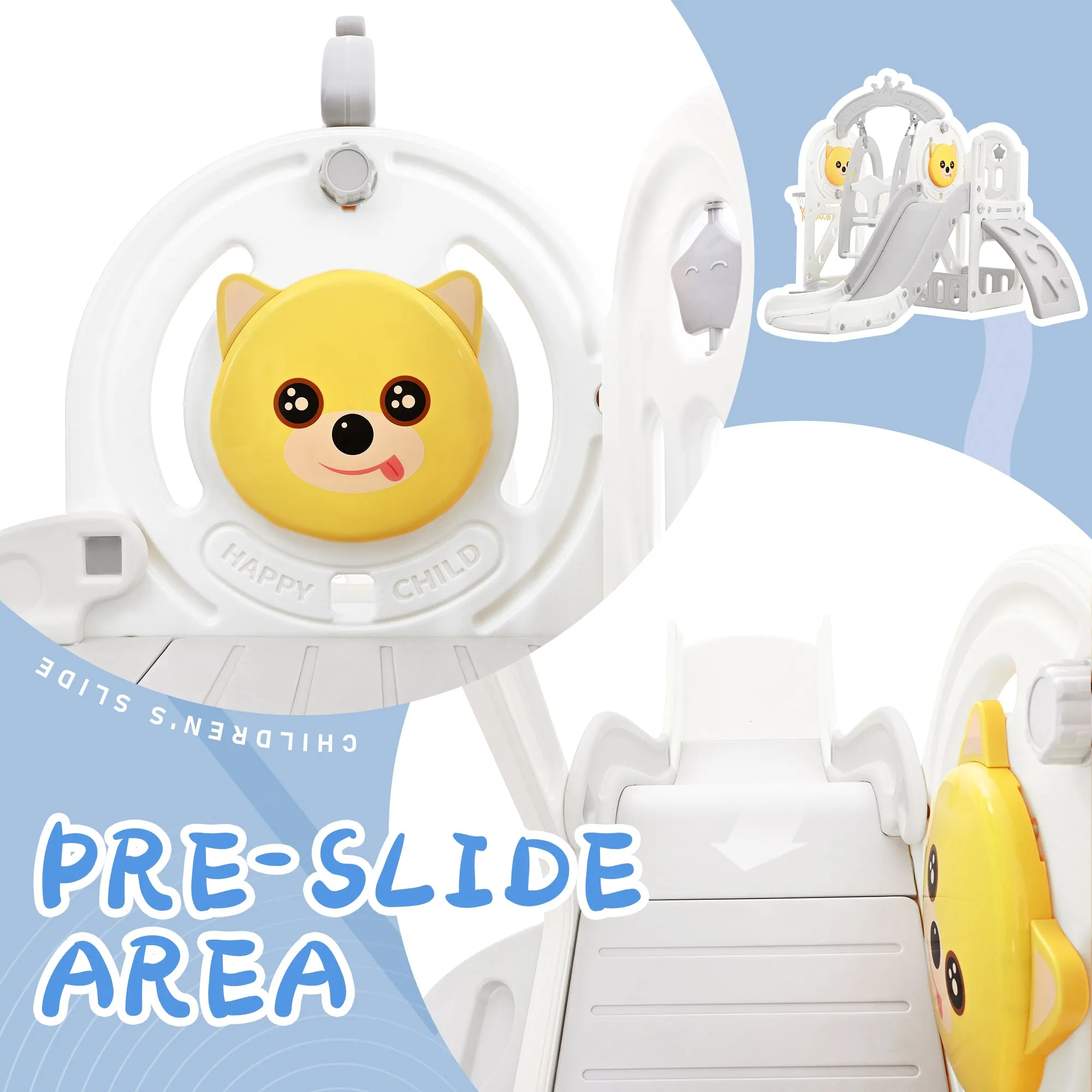 Toddler Slide and Swing Set 5 in 1, Kids Playground Climber Slide Playset with Basketball Hoop Freestanding Combination