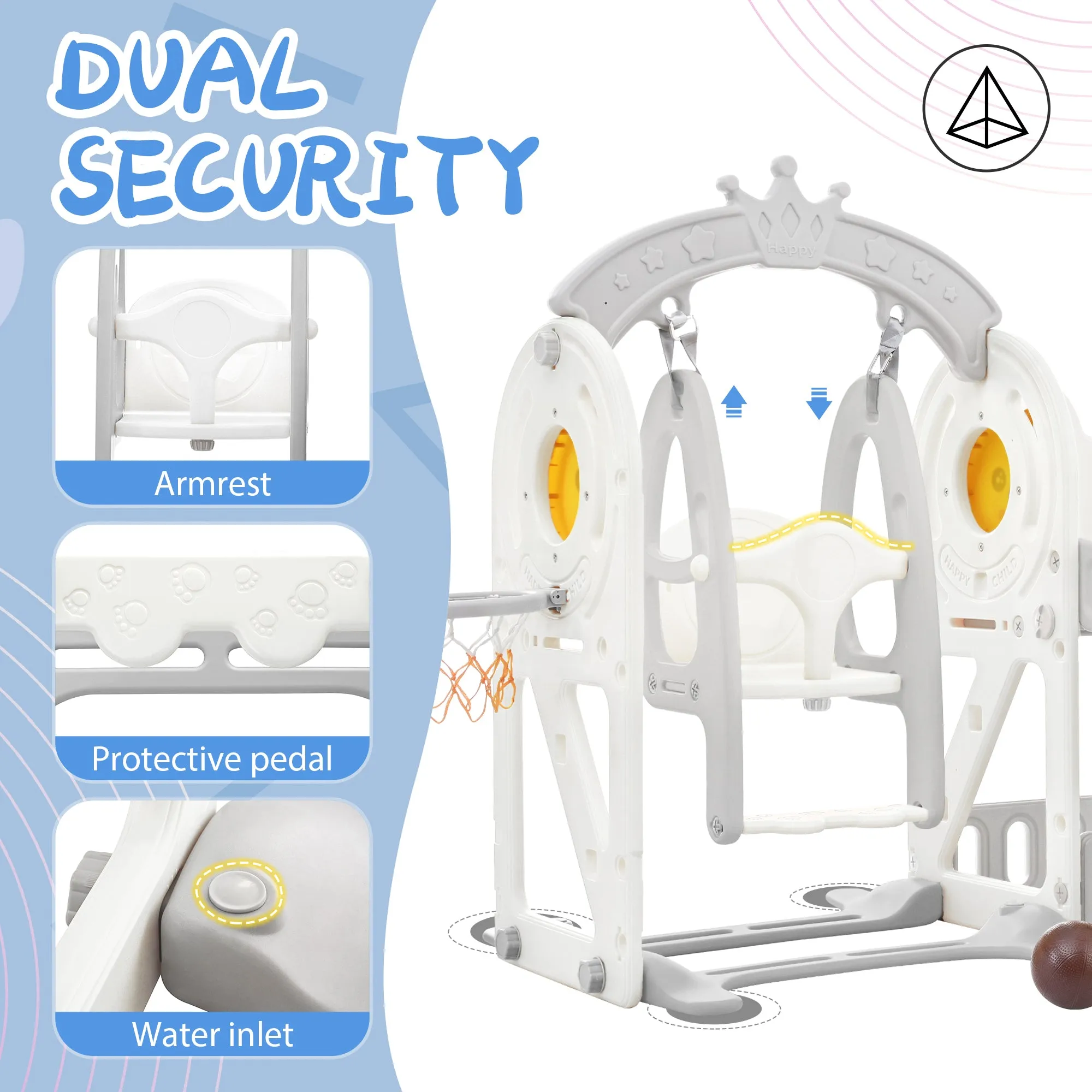 Toddler Slide and Swing Set 5 in 1, Kids Playground Climber Slide Playset with Basketball Hoop Freestanding Combination