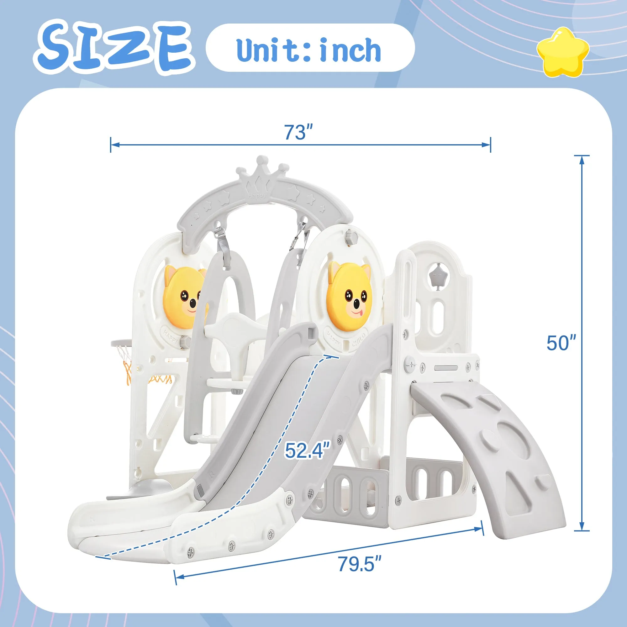Toddler Slide and Swing Set 5 in 1, Kids Playground Climber Slide Playset with Basketball Hoop Freestanding Combination