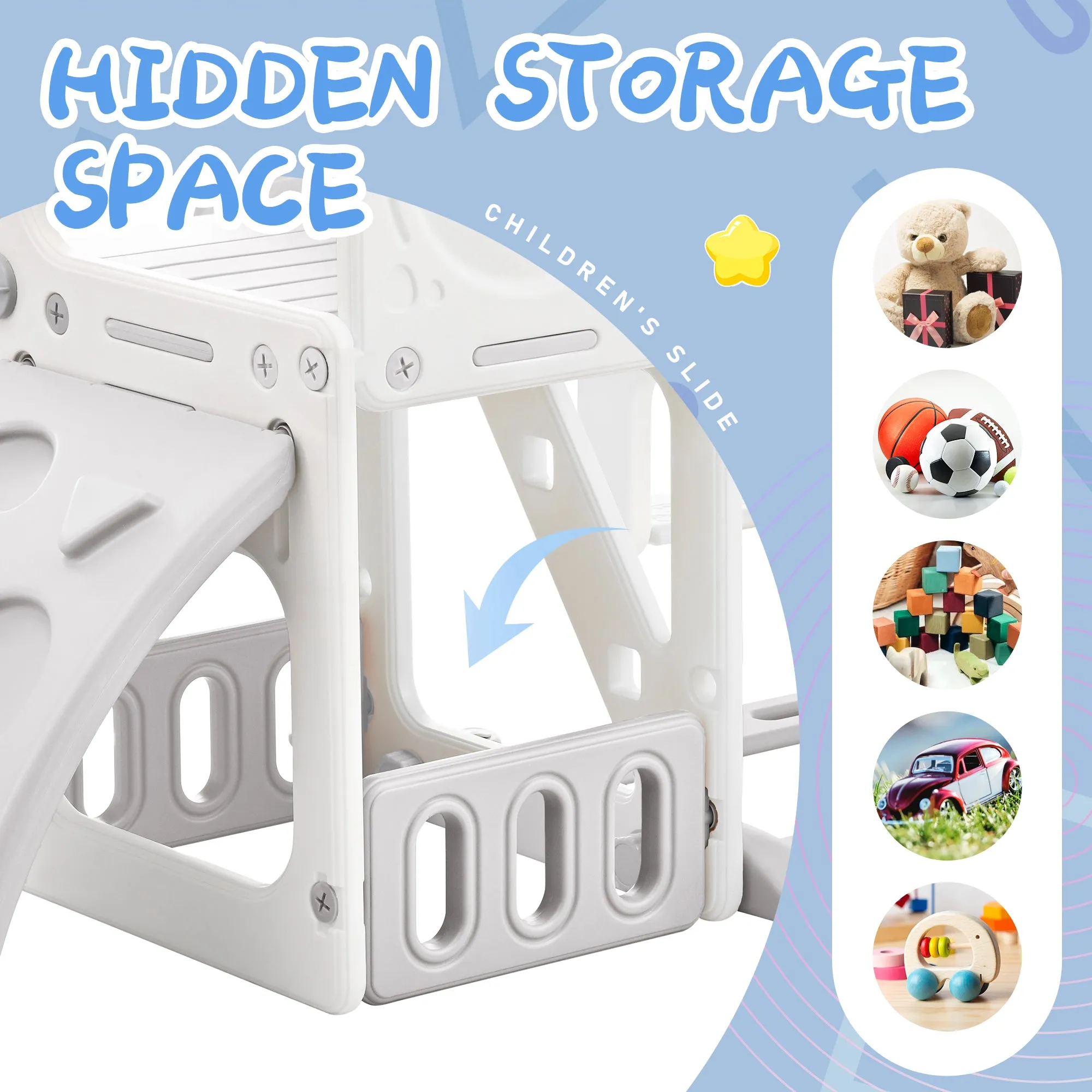 Toddler Slide and Swing Set 5 in 1, Kids Playground Climber Slide Playset with Basketball Hoop Freestanding Combination