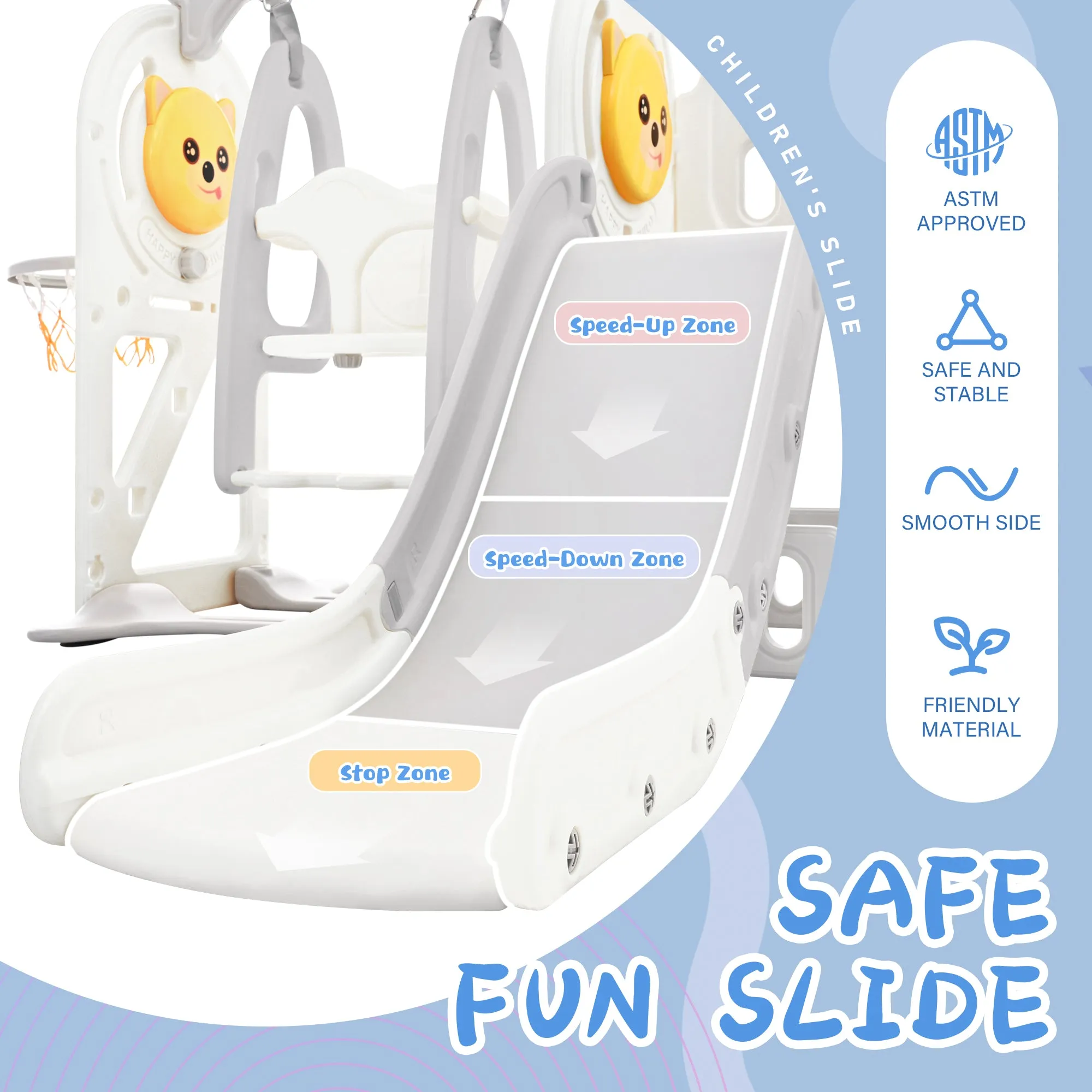 Toddler Slide and Swing Set 5 in 1, Kids Playground Climber Slide Playset with Basketball Hoop Freestanding Combination