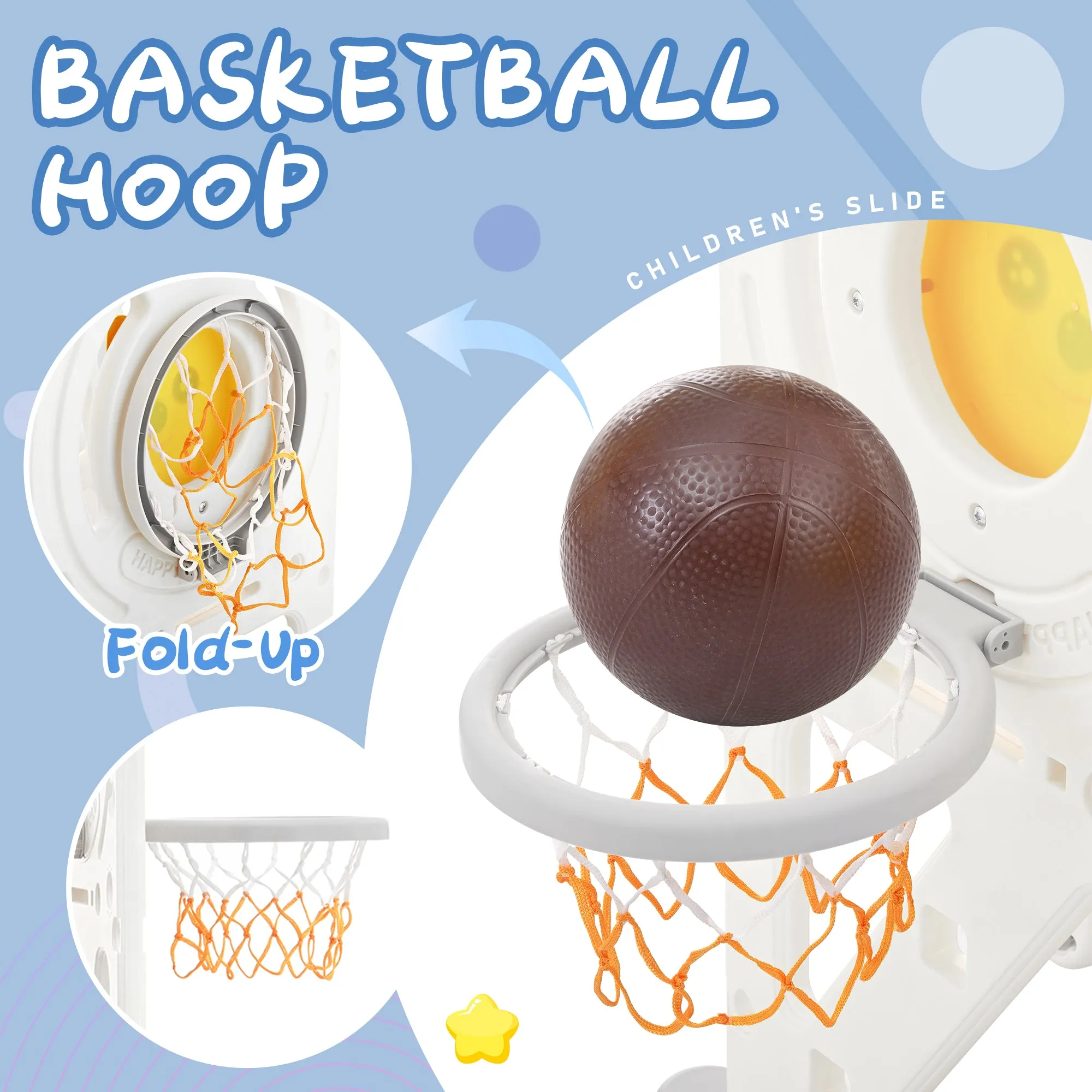 Toddler Slide and Swing Set 5 in 1, Kids Playground Climber Slide Playset with Basketball Hoop Freestanding Combination