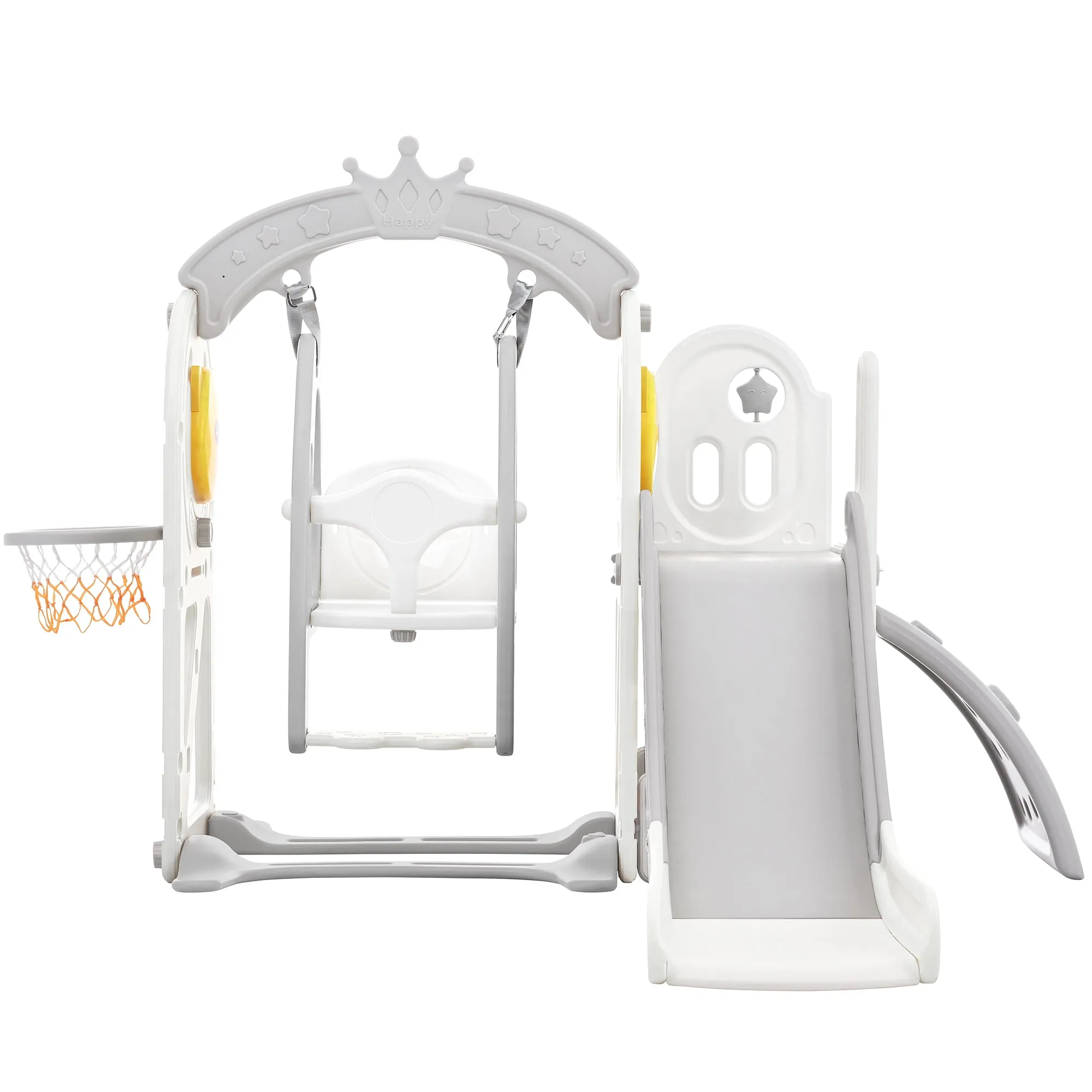 Toddler Slide and Swing Set 5 in 1, Kids Playground Climber Slide Playset with Basketball Hoop Freestanding Combination