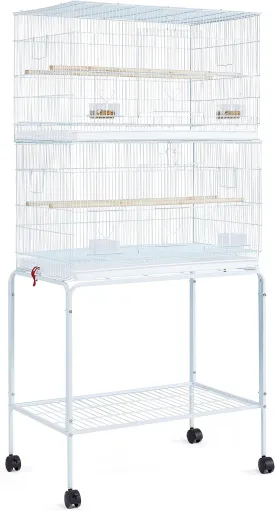 Topeakmart Rolling Stackable 2-Pack Finch Rectangle Flight Bird Cages Breeding Birdcage for Lovebirds Parrots Budgies Parakeets Canaries Cockatiels Conures with Stand, White