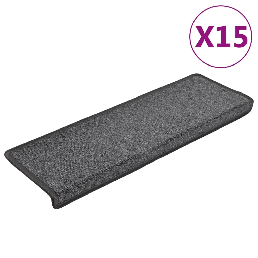 vidaXL Carpet Stair Treads 15 pcs 65x21x4 cm Dark Grey