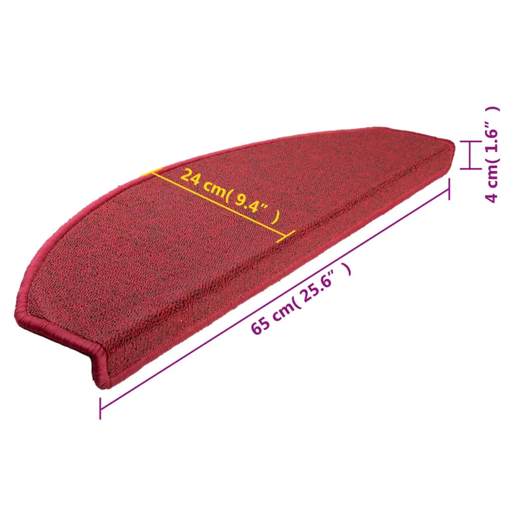 vidaXL Carpet Stair Treads 15 pcs Bordeaux Red 65x24x4 cm