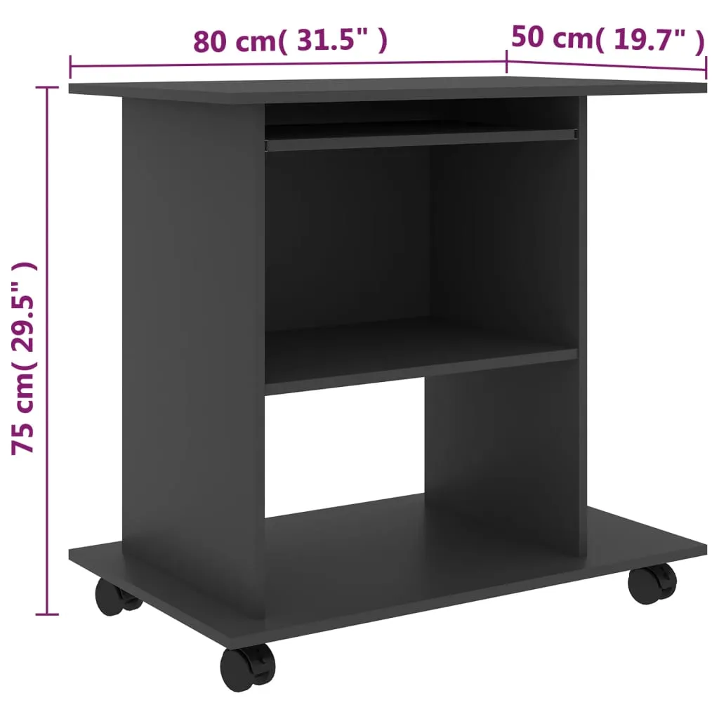 vidaXL Computer Desk Grey 80x50x75 cm Engineered Wood