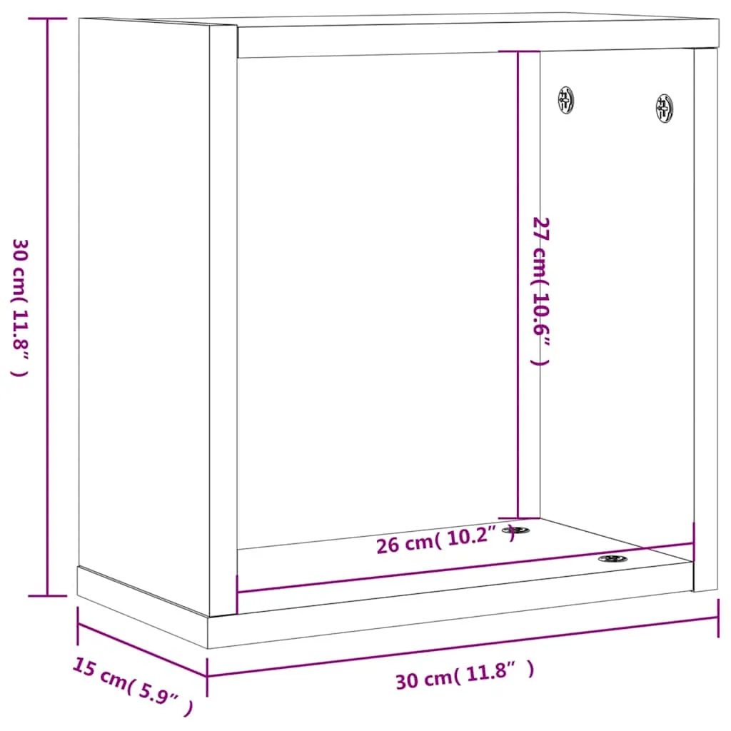 vidaXL Wall Cube Shelves 2 pcs Brown Oak 30x15x30 cm