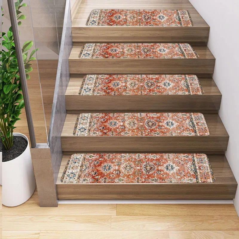 Vintage Persian Ethnic Geometry Patterns Stair Carpet Anti-slip Treads
