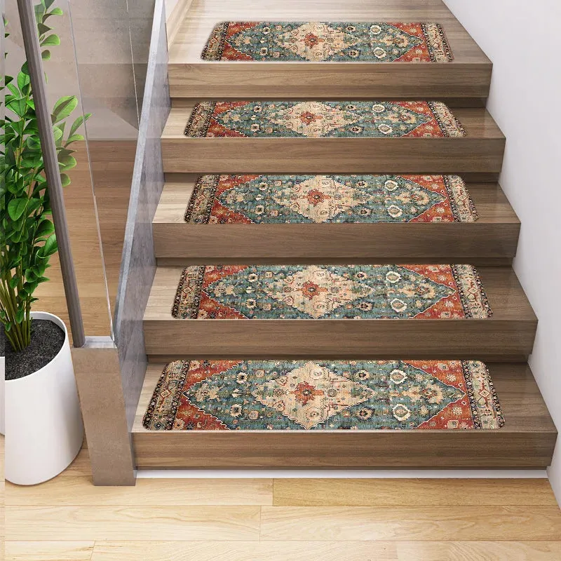 Vintage Persian Ethnic Geometry Patterns Stair Carpet Anti-slip Treads