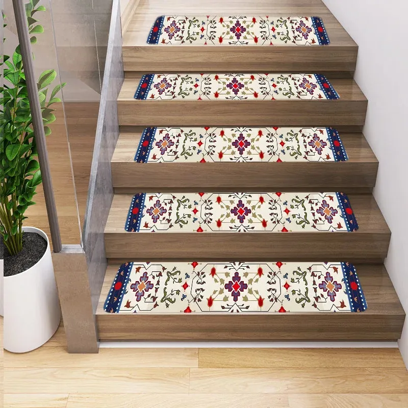 Vintage Persian Ethnic Geometry Patterns Stair Carpet Anti-slip Treads
