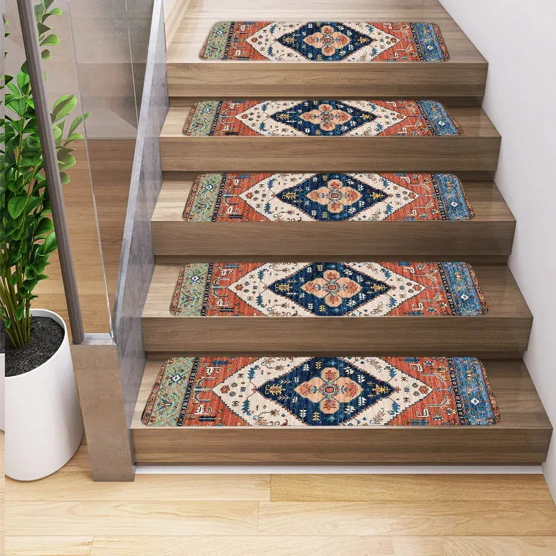 Vintage Persian Ethnic Geometry Patterns Stair Carpet Anti-slip Treads