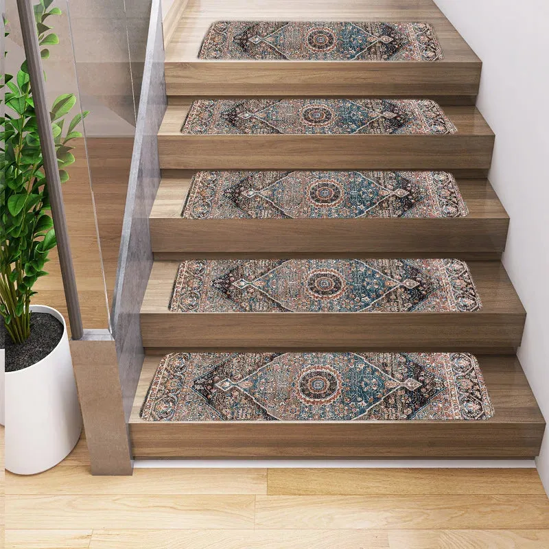 Vintage Persian Ethnic Geometry Patterns Stair Carpet Anti-slip Treads
